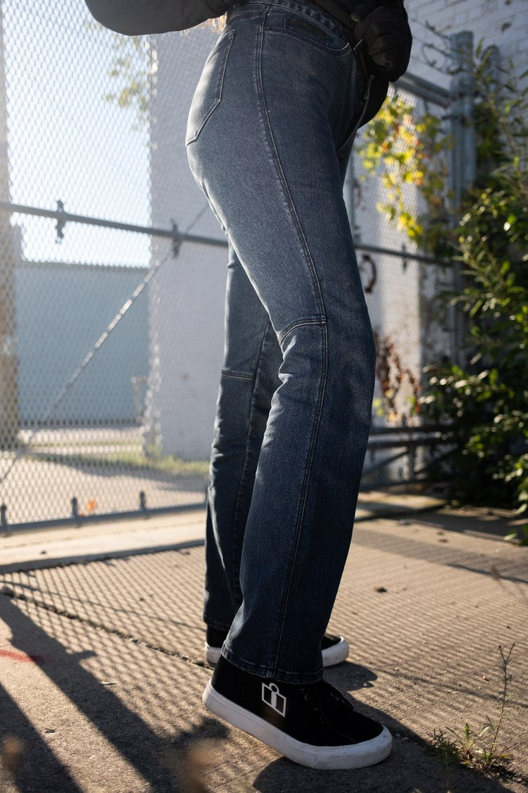 Icon Women's Tuscadero 3 Blue Denim Riding Jeans