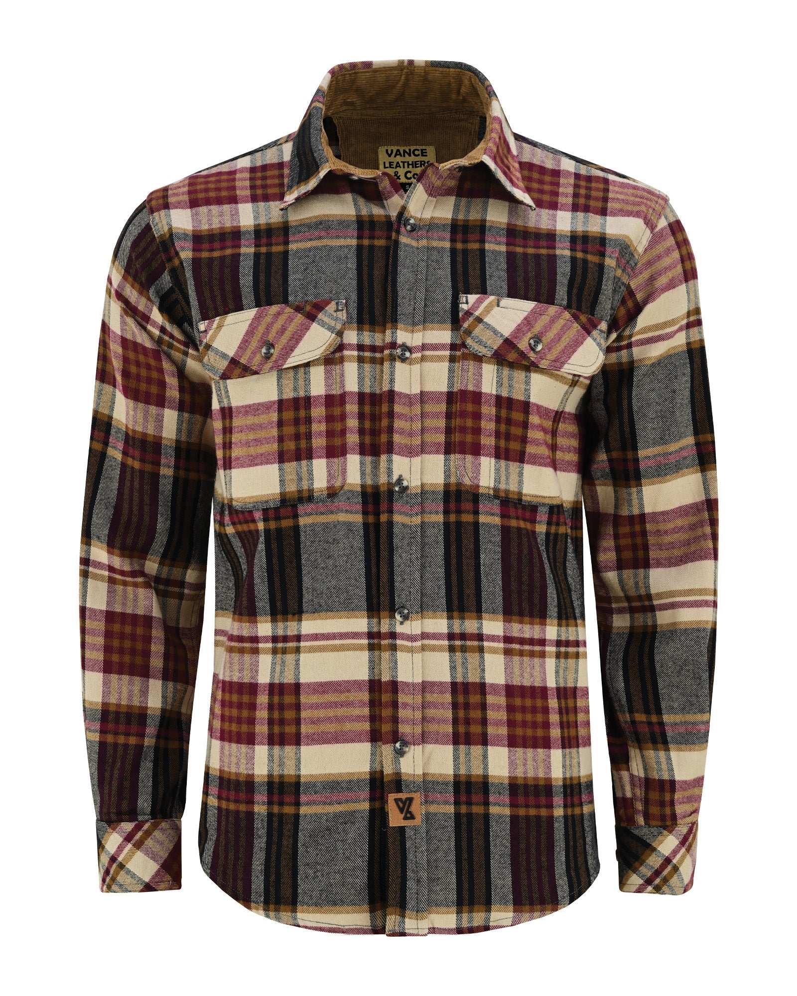 Mens Cedarwood Plaid Long Sleeve Plaid Button Down Casual Flannel Shirt - Front