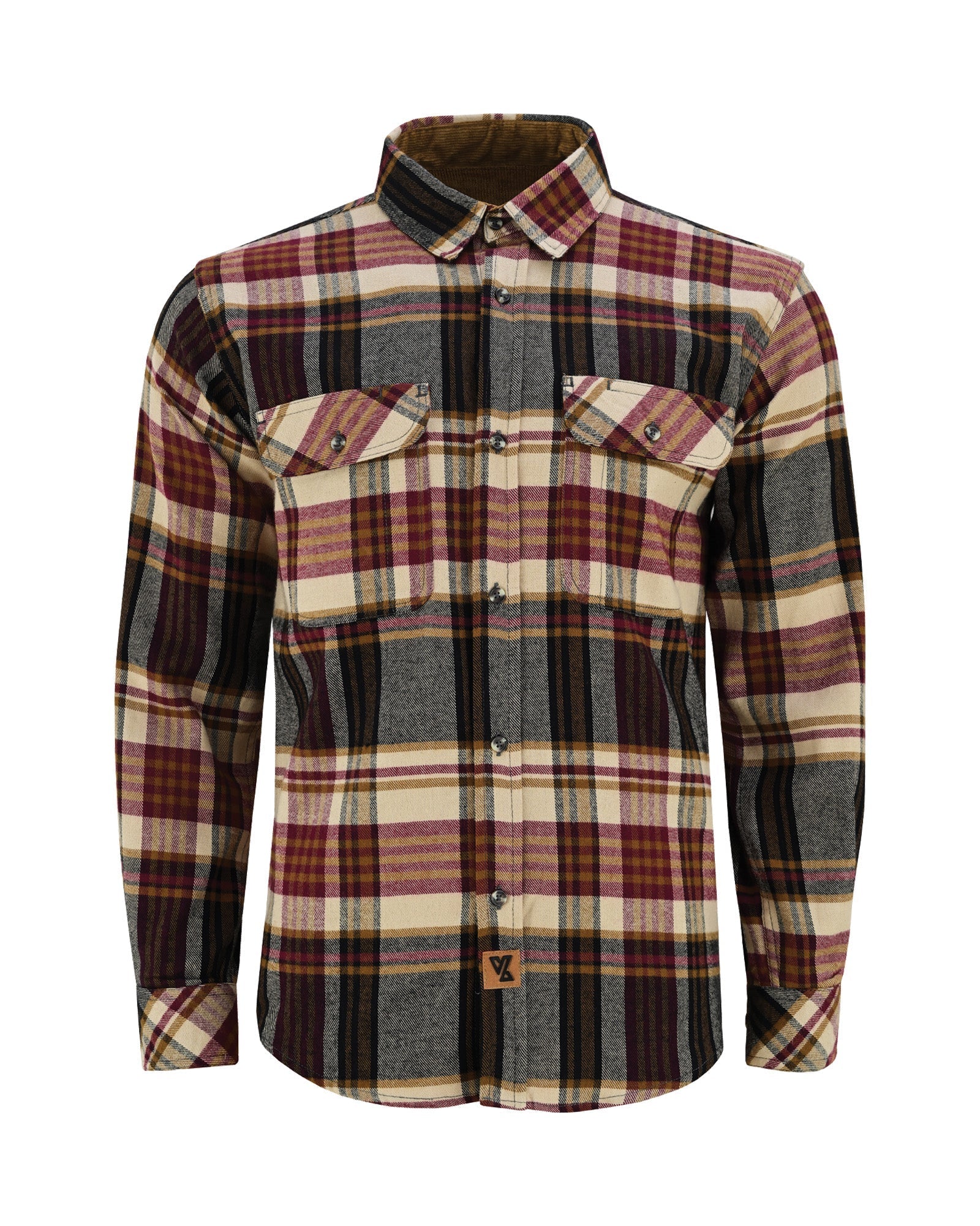 Mens Cedarwood Plaid Long Sleeve Plaid Button Down Casual Flannel Shirt - Front View