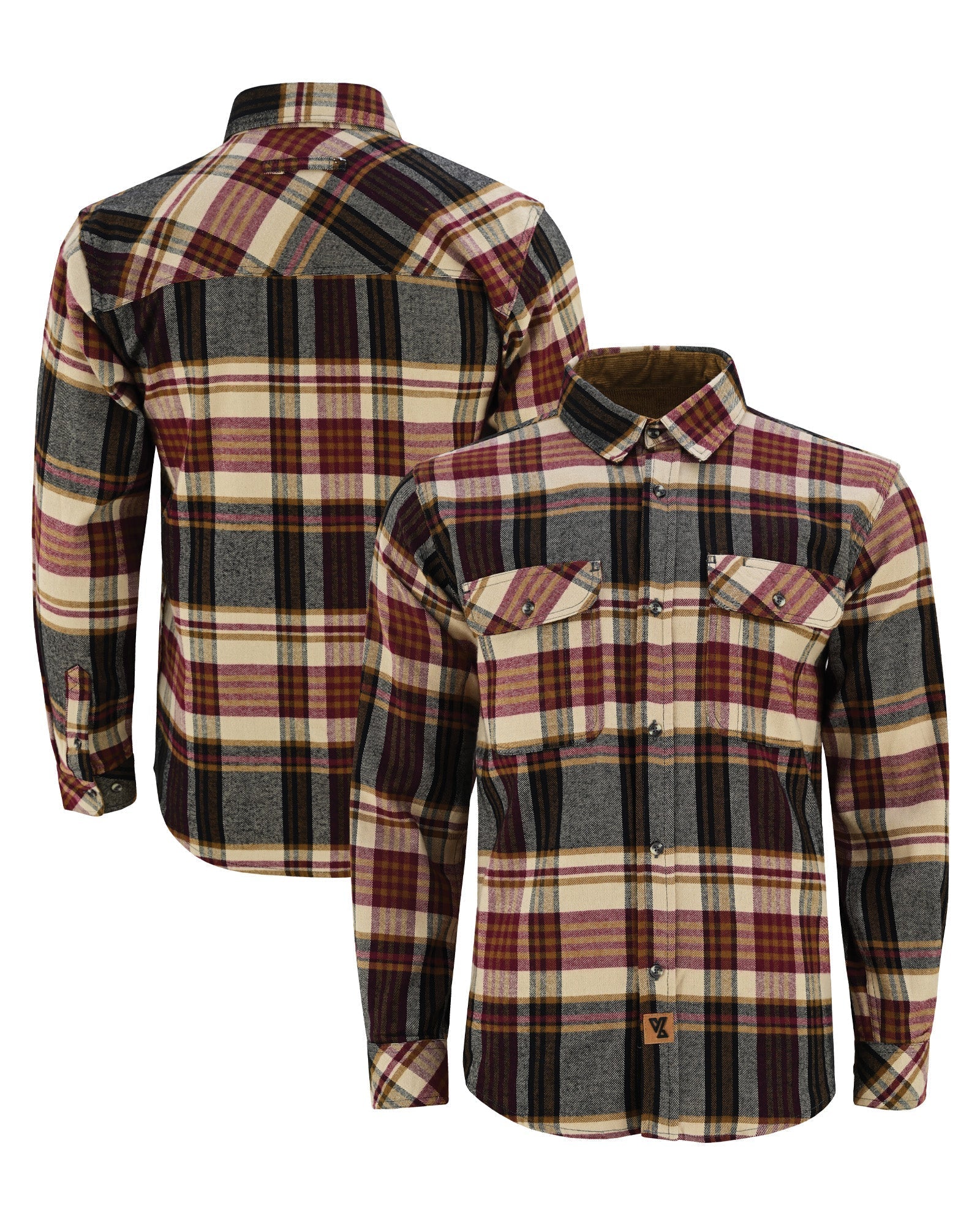 Mens Cedarwood Plaid Long Sleeve Plaid Button Down Casual Flannel Shirt - Front and Back