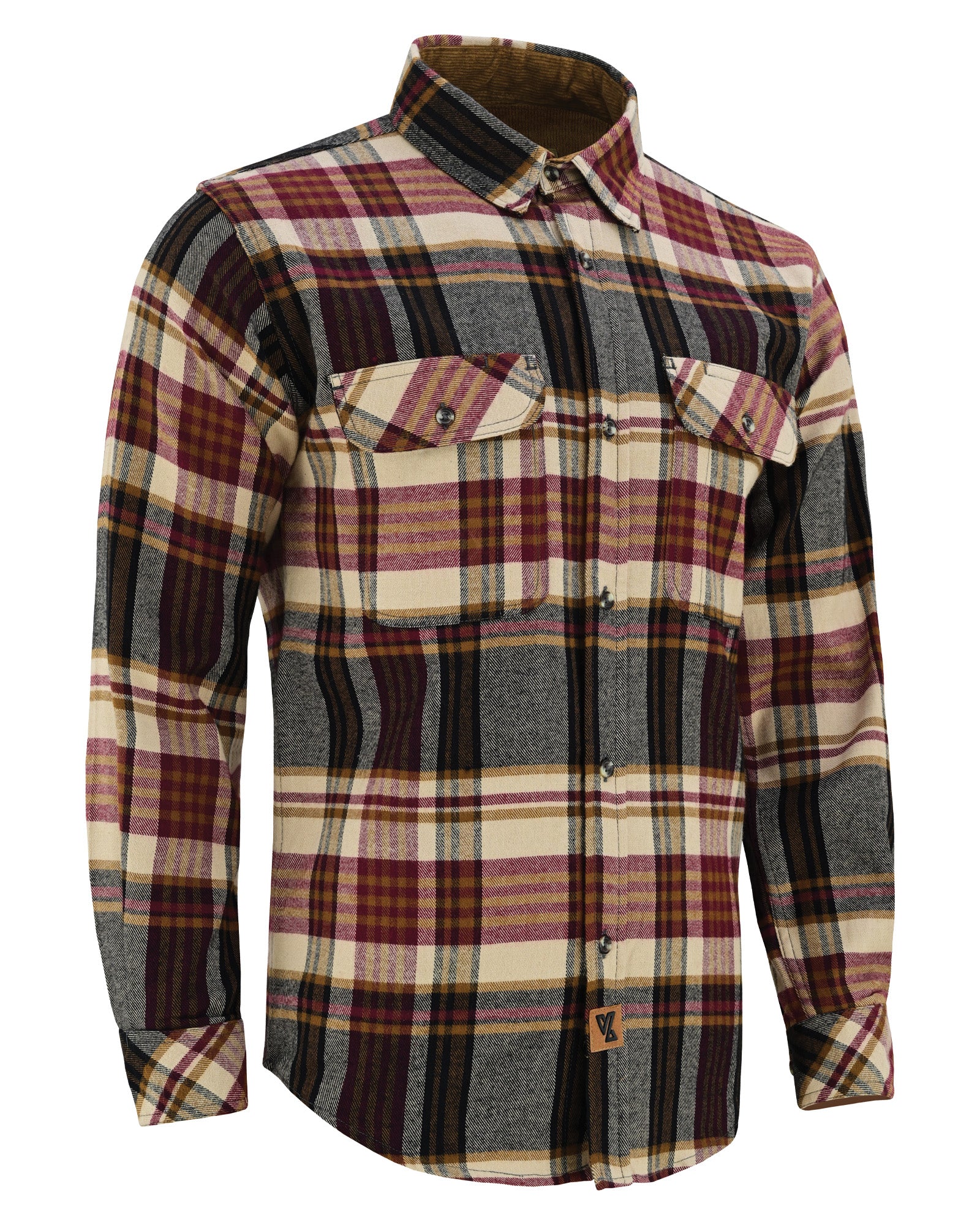 Mens Cedarwood Plaid Long Sleeve Plaid Button Down Casual Flannel Shirt - Side Pose