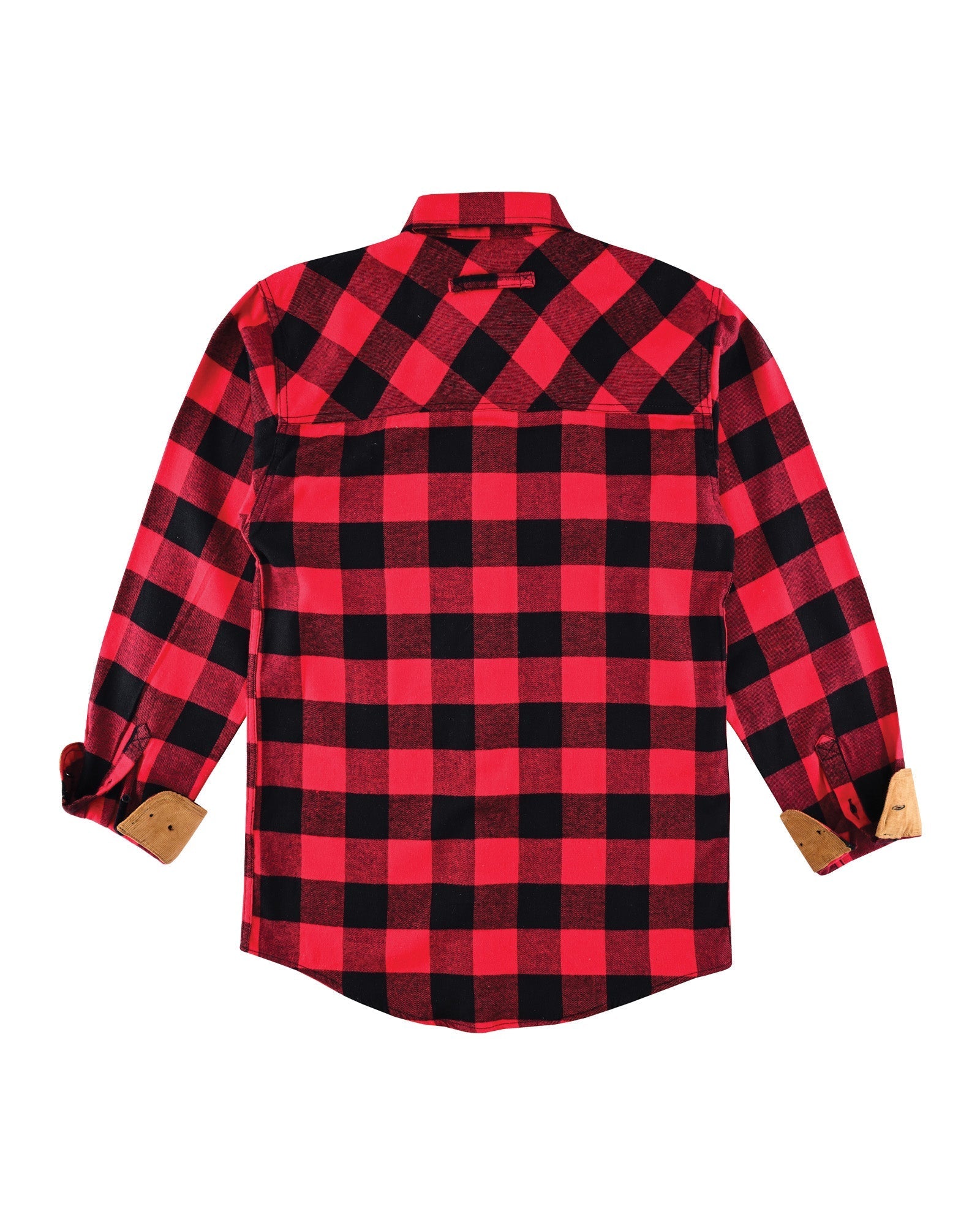 Mens Classic Red Long Sleeve Plaid Button Down Casual Flannel Shirt - Flat Back View