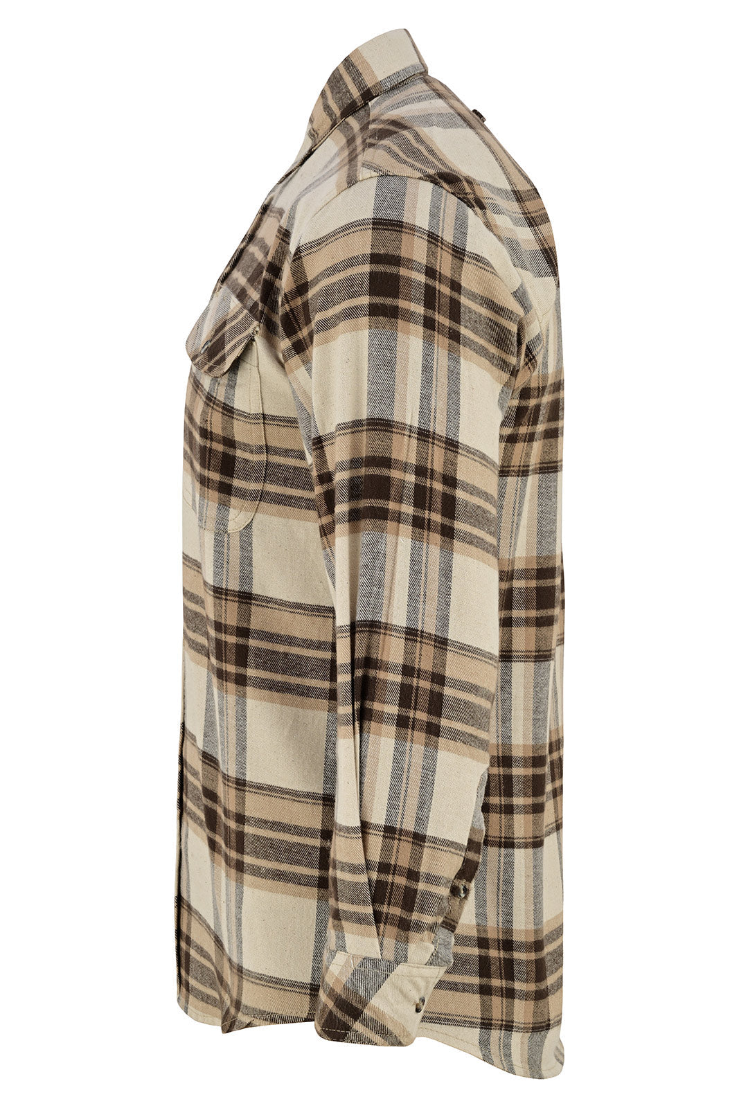 Mens Coffee & Cream Long Sleeve Plaid Button Down Casual Flannel Shirt - Side View