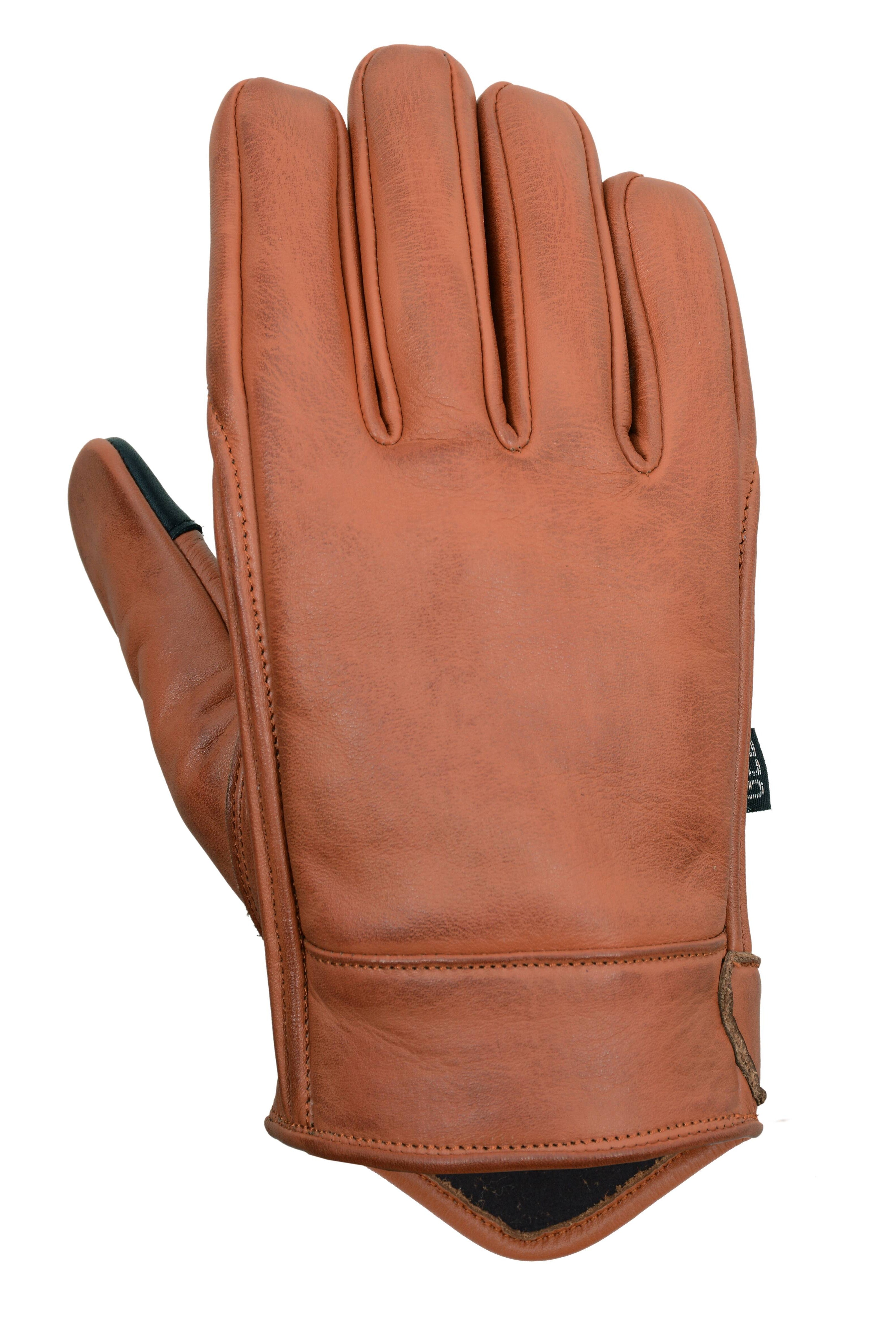 Men’s Premium Brown Leather Motorcycle Gloves, Riding Gloves w/ Gel Palm Padding & Touchscreen Fingertips - Back