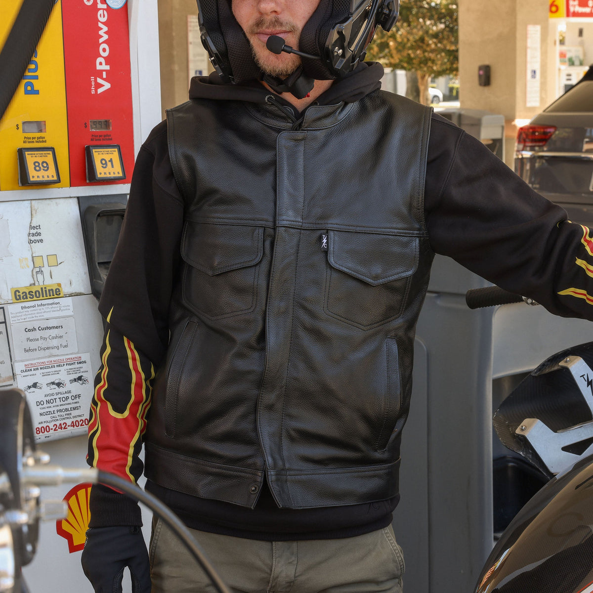 Thrashin Supply Men's Mulholland Leather Motorcycle Riding Vest - Pic 2