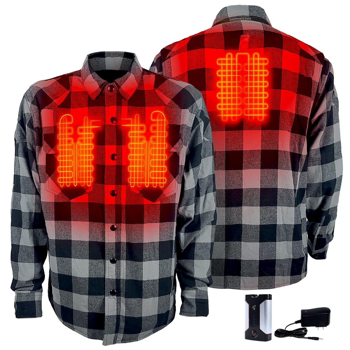 Gerbing Men's 7V Battery Heated Flannel Shirt - Grey - Front and Back