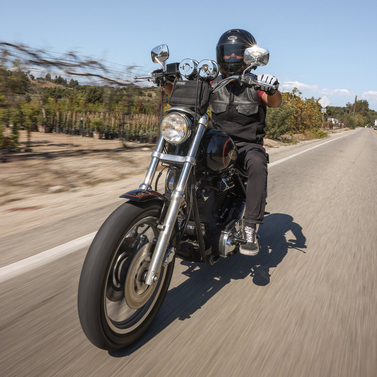 Thrashin Supply Men's Kanan Leather/Denim Motorcycle Riding Vest - Pic