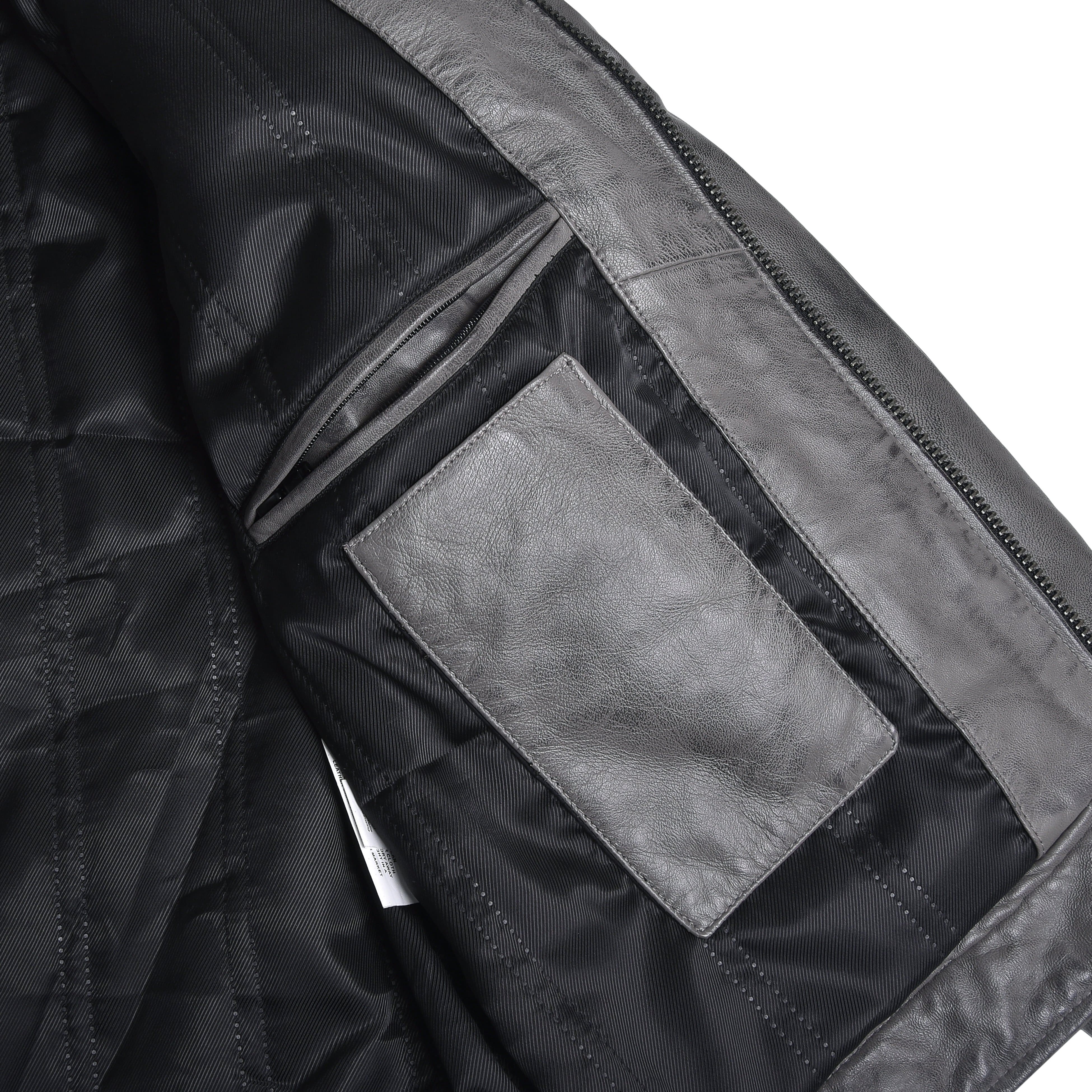 Men's Cafe Racer Waxed Lambskin Distressed Grey Motorcycle Leather Jacket