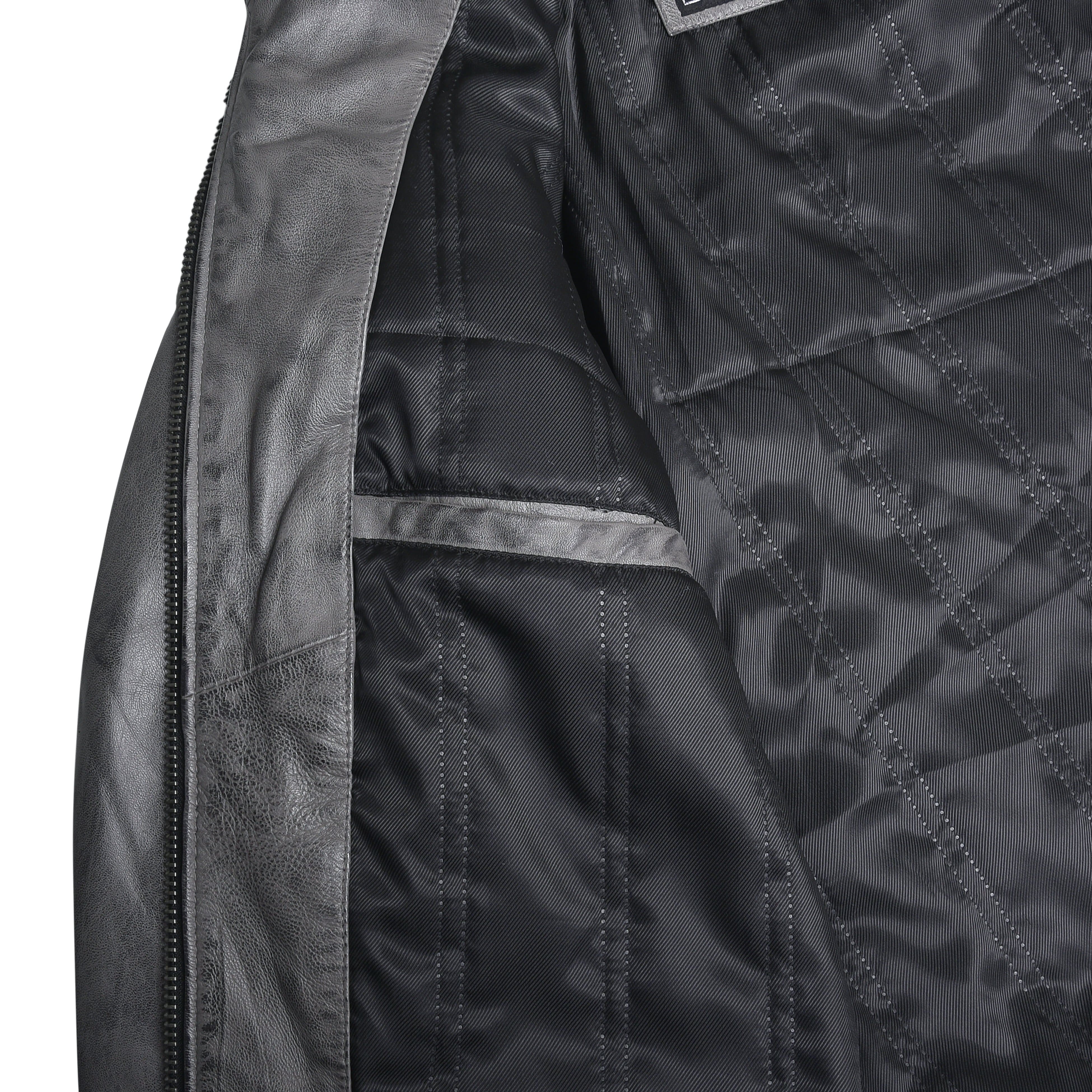 Men's Cafe Racer Waxed Lambskin Distressed Grey Motorcycle Leather Jacket