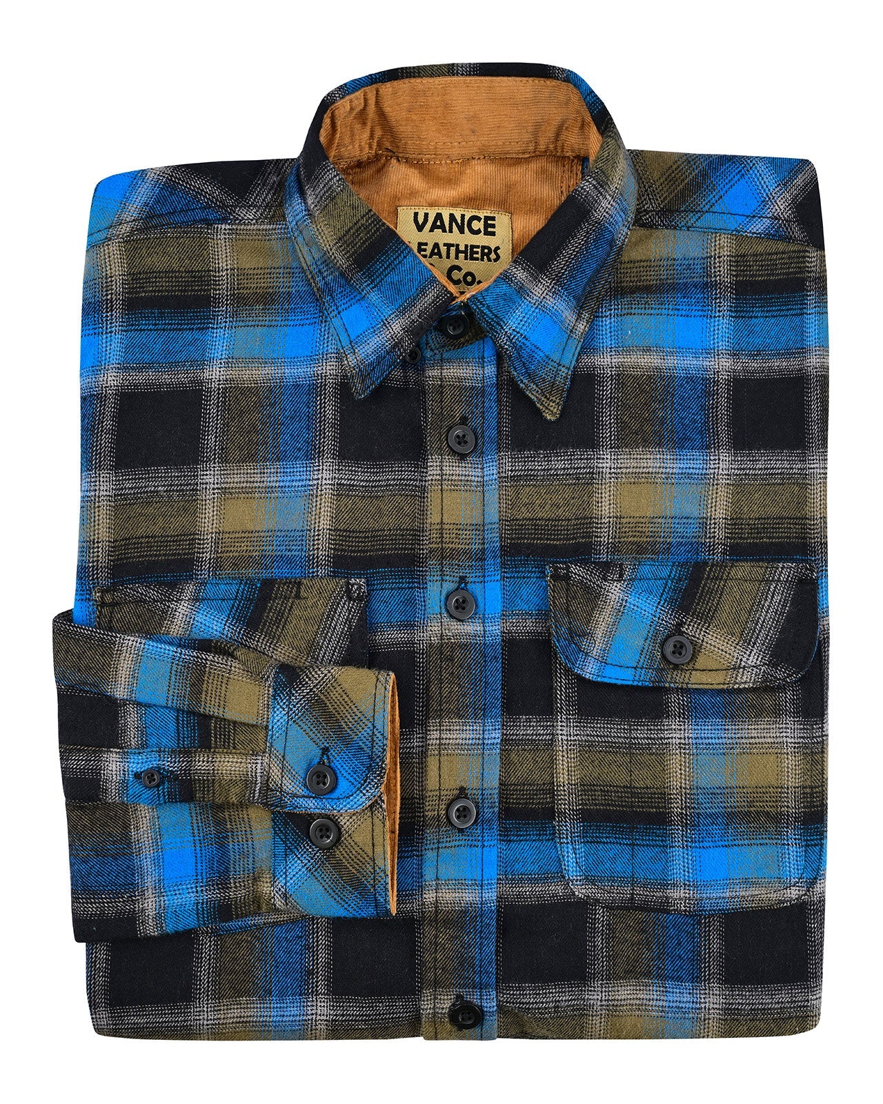 Plaid River Mens Long Sleeve Plaid Button Down Casual Flannel Shirt - Folded