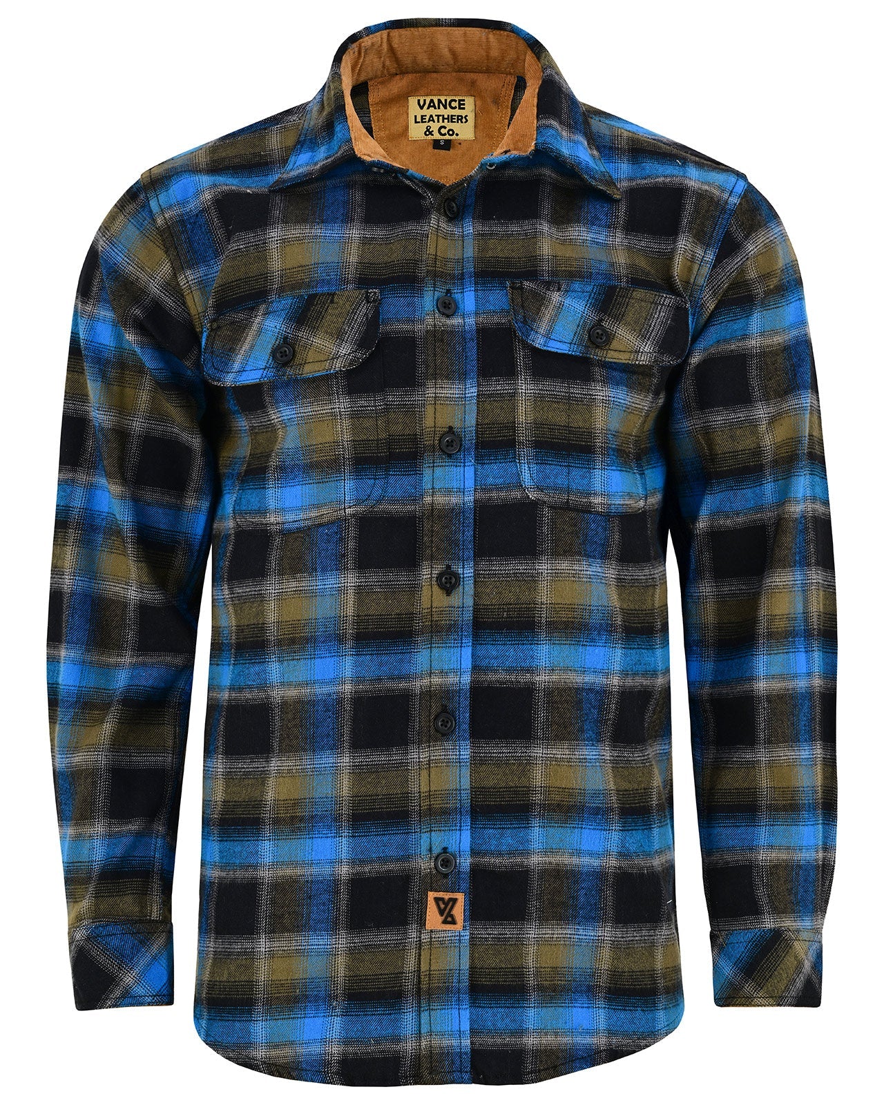 Plaid River Mens Long Sleeve Plaid Button Down Casual Flannel Shirt - Front View