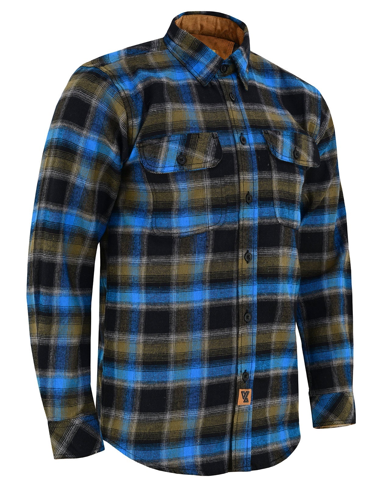 Plaid River Mens Long Sleeve Plaid Button Down Casual Flannel Shirt - Side Pose