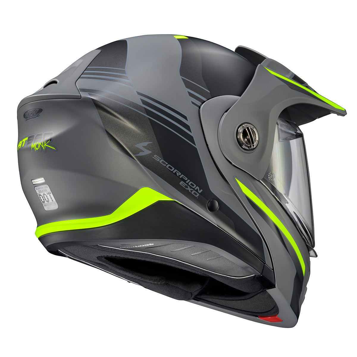 Scorpion-EXO-AT960-Monk-Modular-Motorcycle-Helmet-Grey-HiViz-Rear-Side