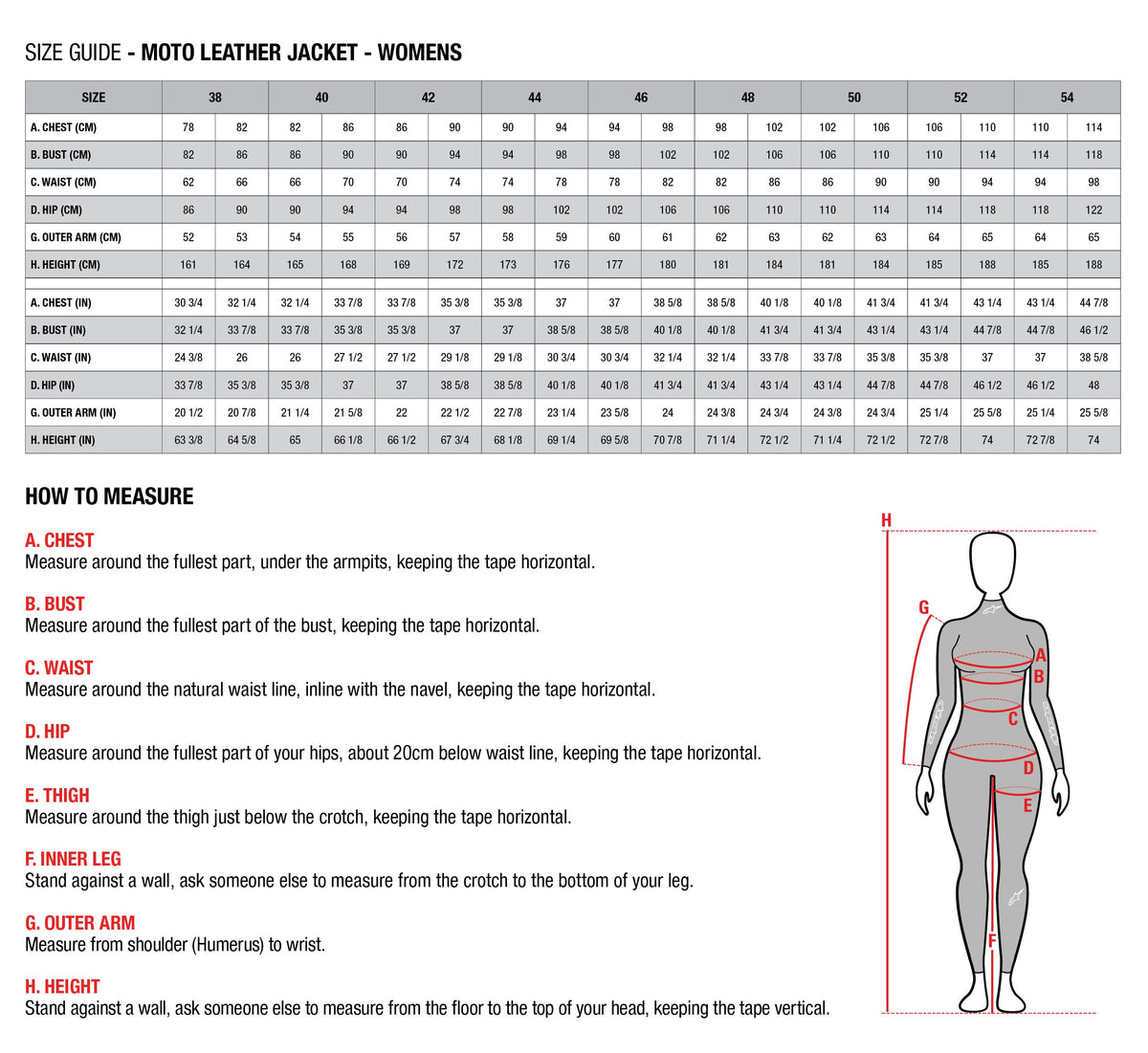Alpinestars Womens Jacket Size Chart