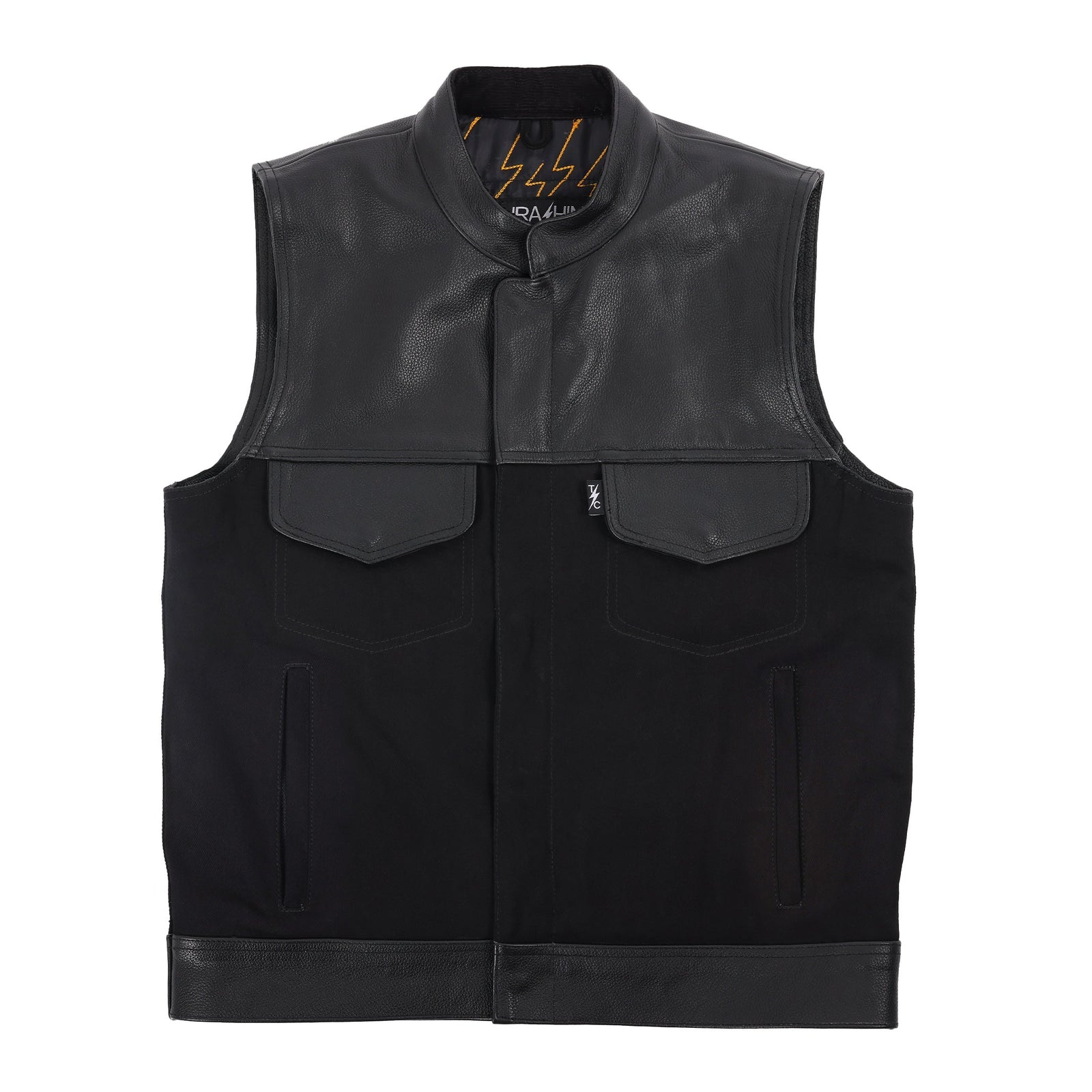 Thrashin Supply Men's Kanan Leather/Denim Motorcycle Riding Vest - Main