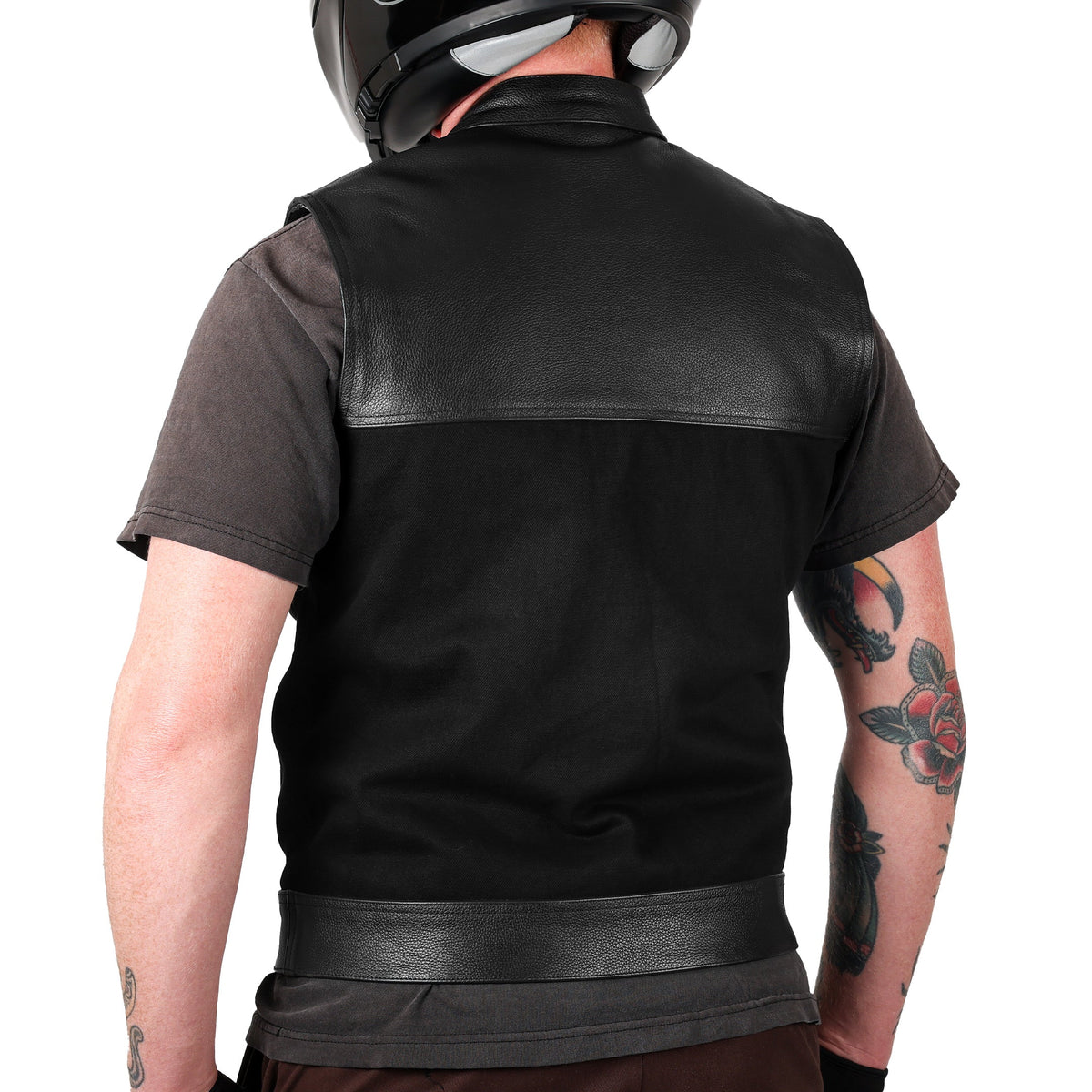 Thrashin Supply Men's Kanan Leather/Denim Motorcycle Riding Vest - Pic 5