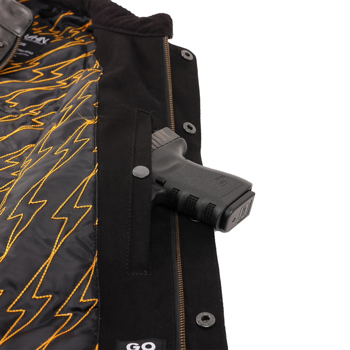 Thrashin Supply Men's Kanan Leather/Denim Motorcycle Riding Vest - Inner Pocket