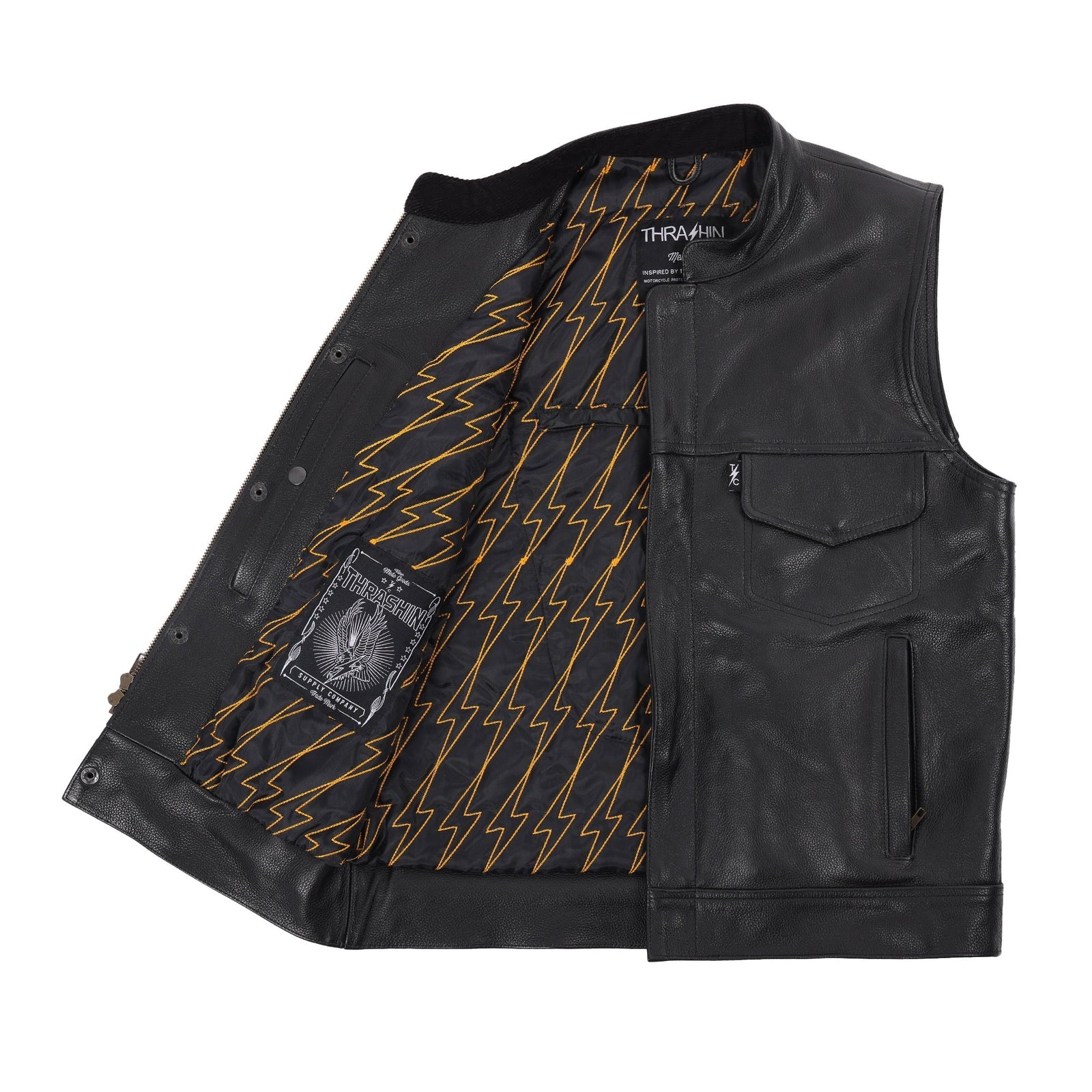Thrashin Supply Men's Mulholland Leather Motorcycle Riding Vest - Right Inside View