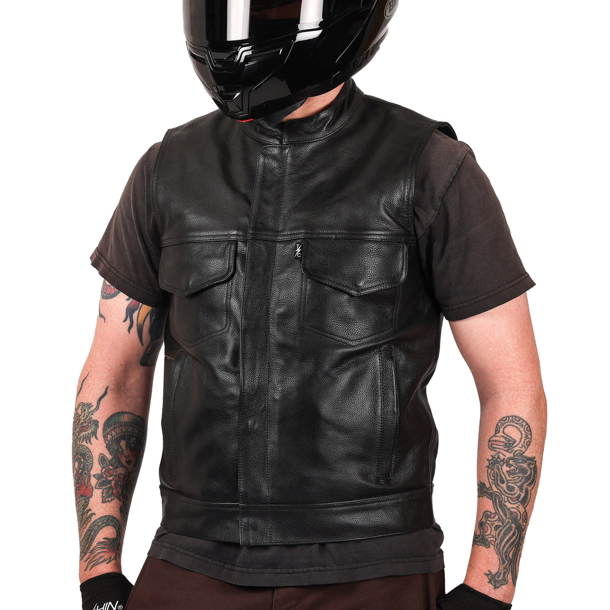Thrashin Supply Men's Mulholland Leather Motorcycle Riding Vest - Pic 3