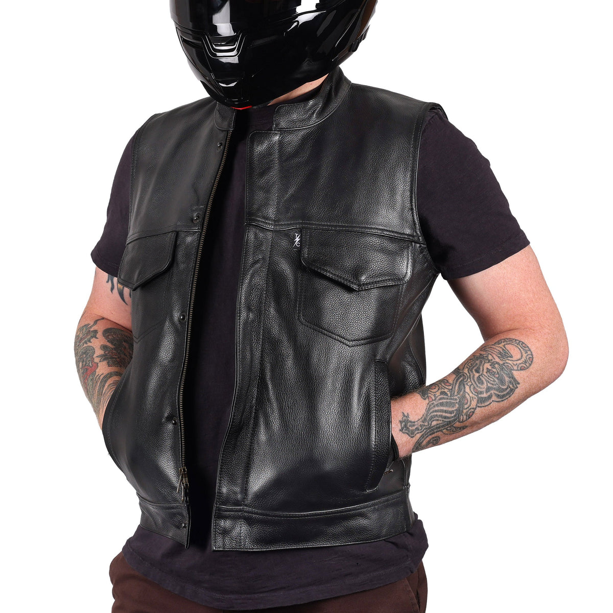Thrashin Supply Men's Mulholland Leather Motorcycle Riding Vest - Pic