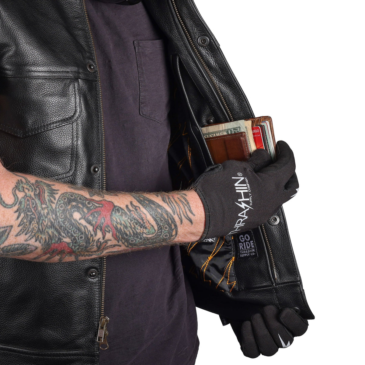 Thrashin Supply Men's Mulholland Leather Motorcycle Riding Vest - Detail 2