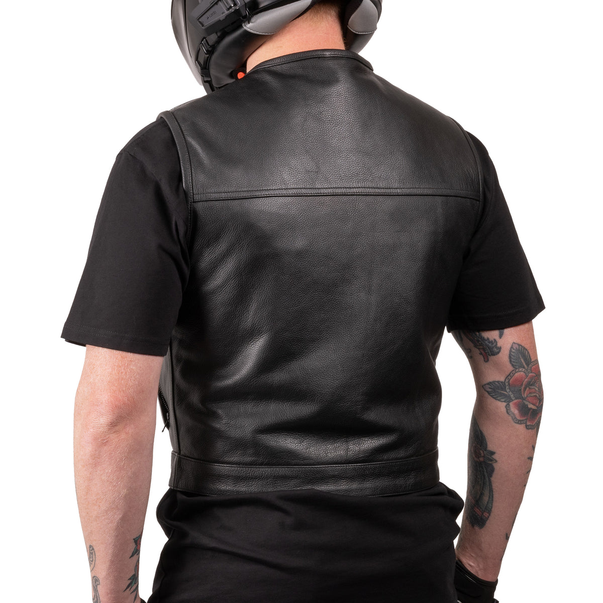 Thrashin Supply Men's Encinal Leather Shorty Motorcycle Riding Vest - Pic 9
