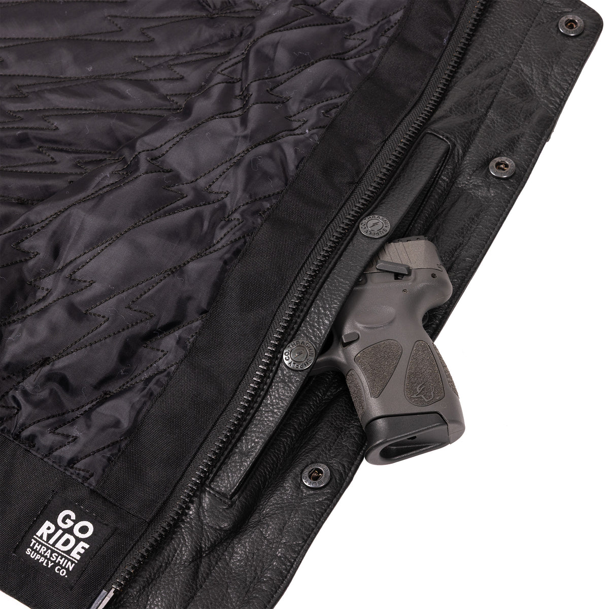 Thrashin Supply Men's Encinal Leather Shorty Motorcycle Riding Vest - Detail 1