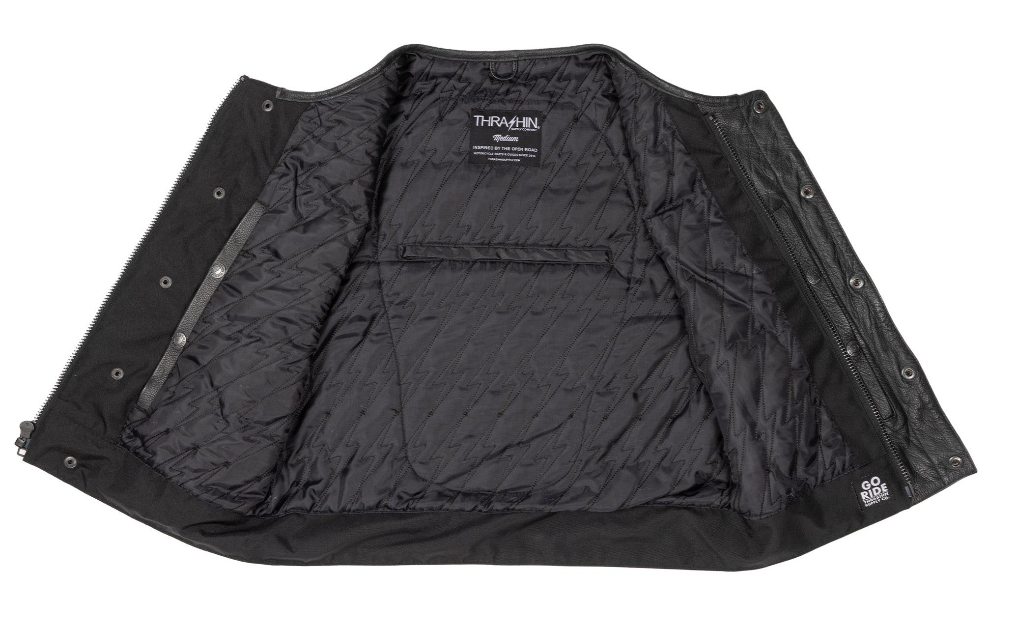 Thrashin Supply Men's Encinal Leather Shorty Motorcycle Riding Vest - Inside View