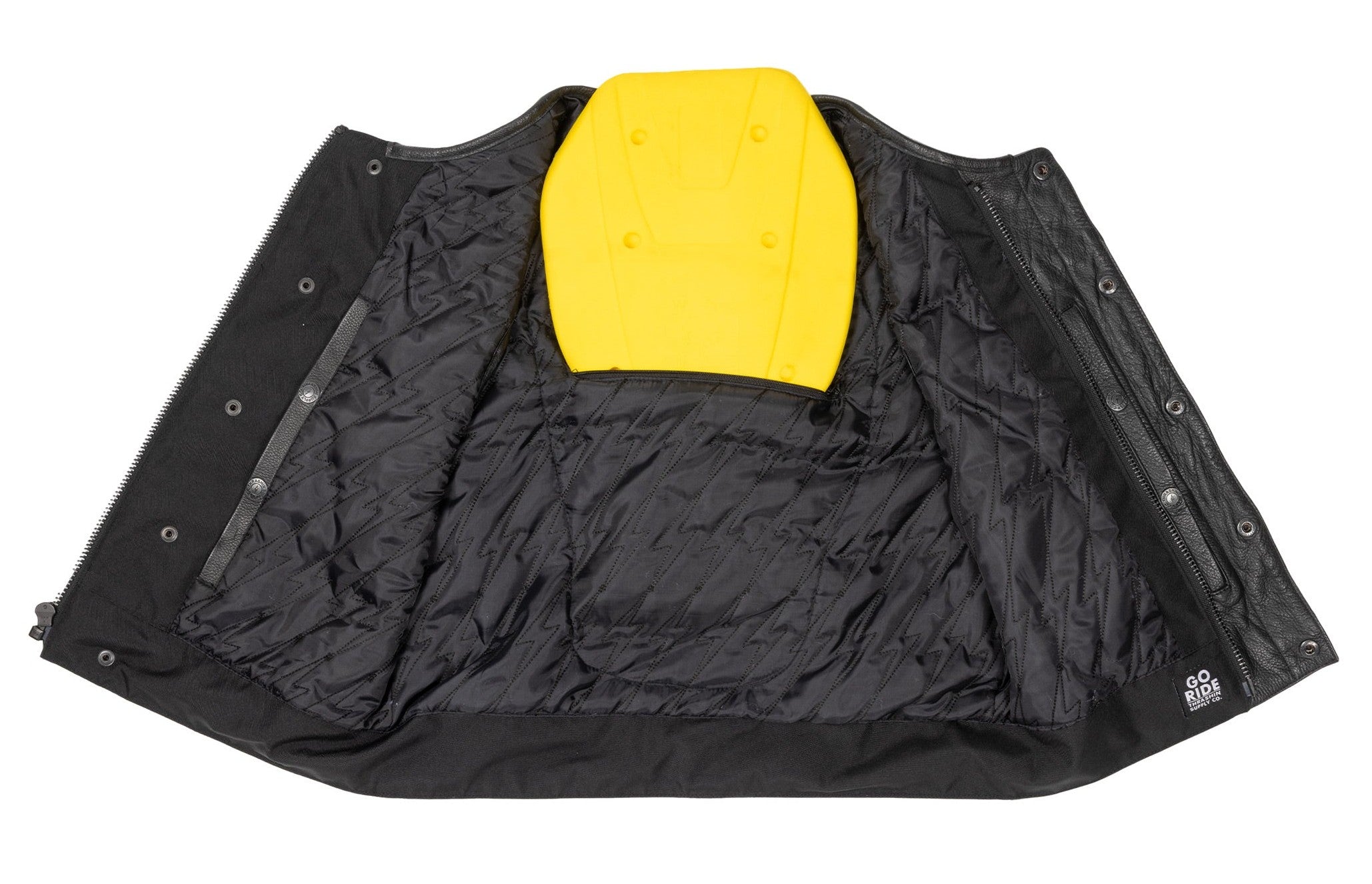 Thrashin Supply Men's Encinal Leather Shorty Motorcycle Riding Vest - Back CE Armor Pocket