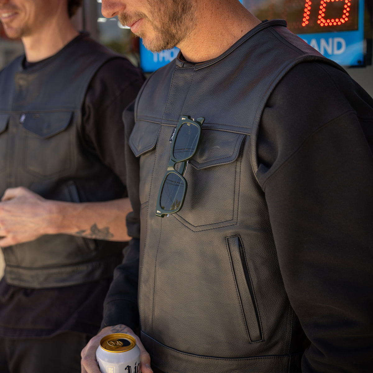 Thrashin Supply Men's Encinal Leather Shorty Motorcycle Riding Vest - Pic 1