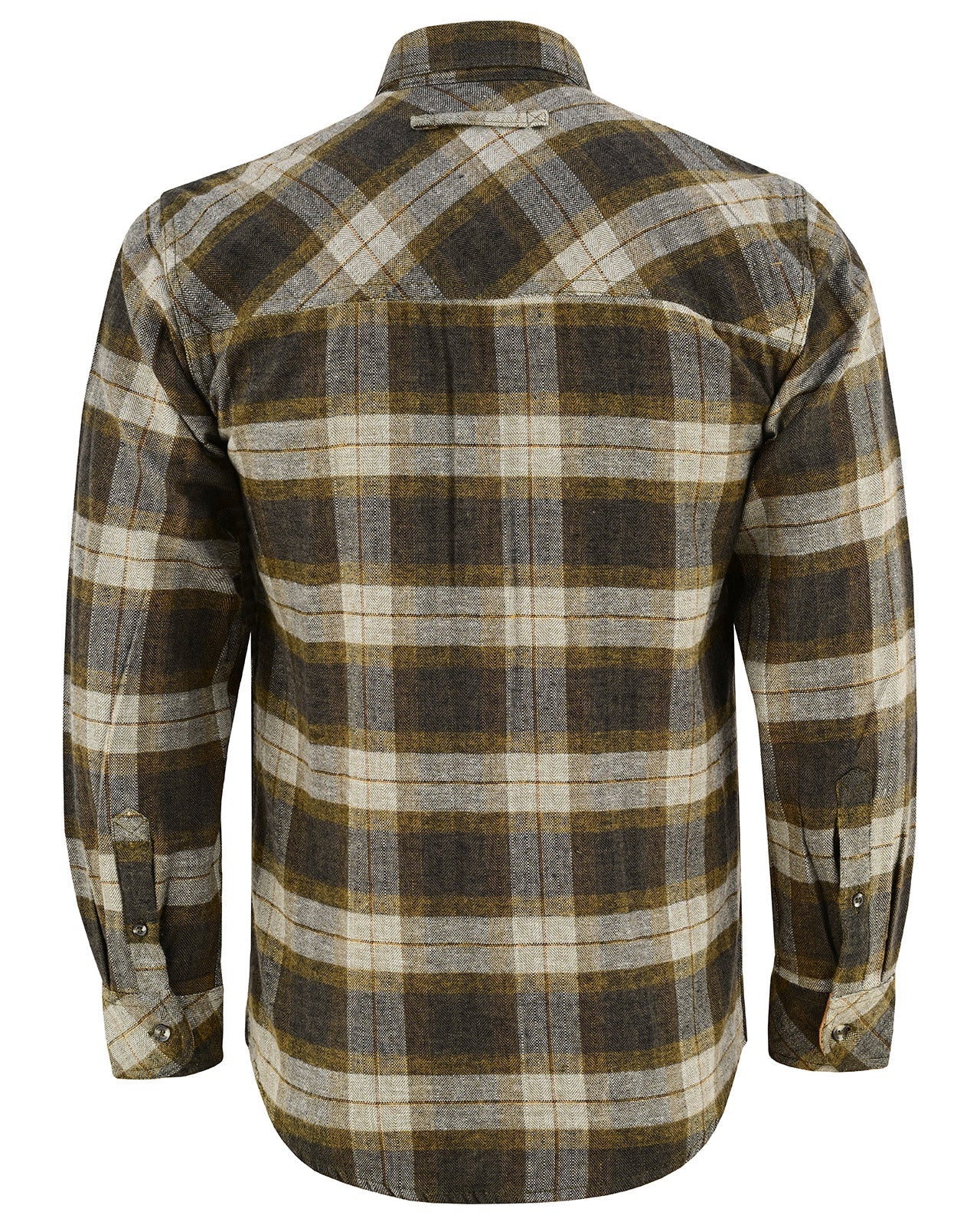 Tuscan Gold Men's Long Sleeve Plaid Button Down Casual Flannel Shirt - Back View