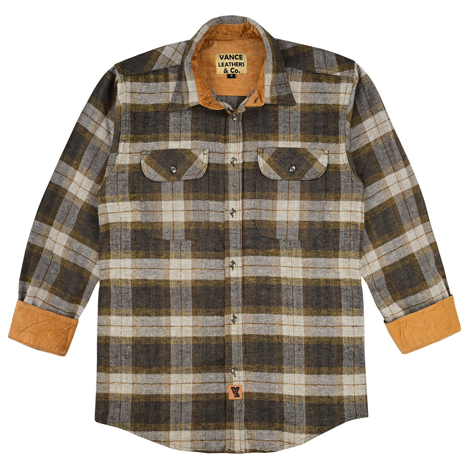 Tuscan Gold Men's Long Sleeve Plaid Button Down Casual Flannel Shirt - Flat