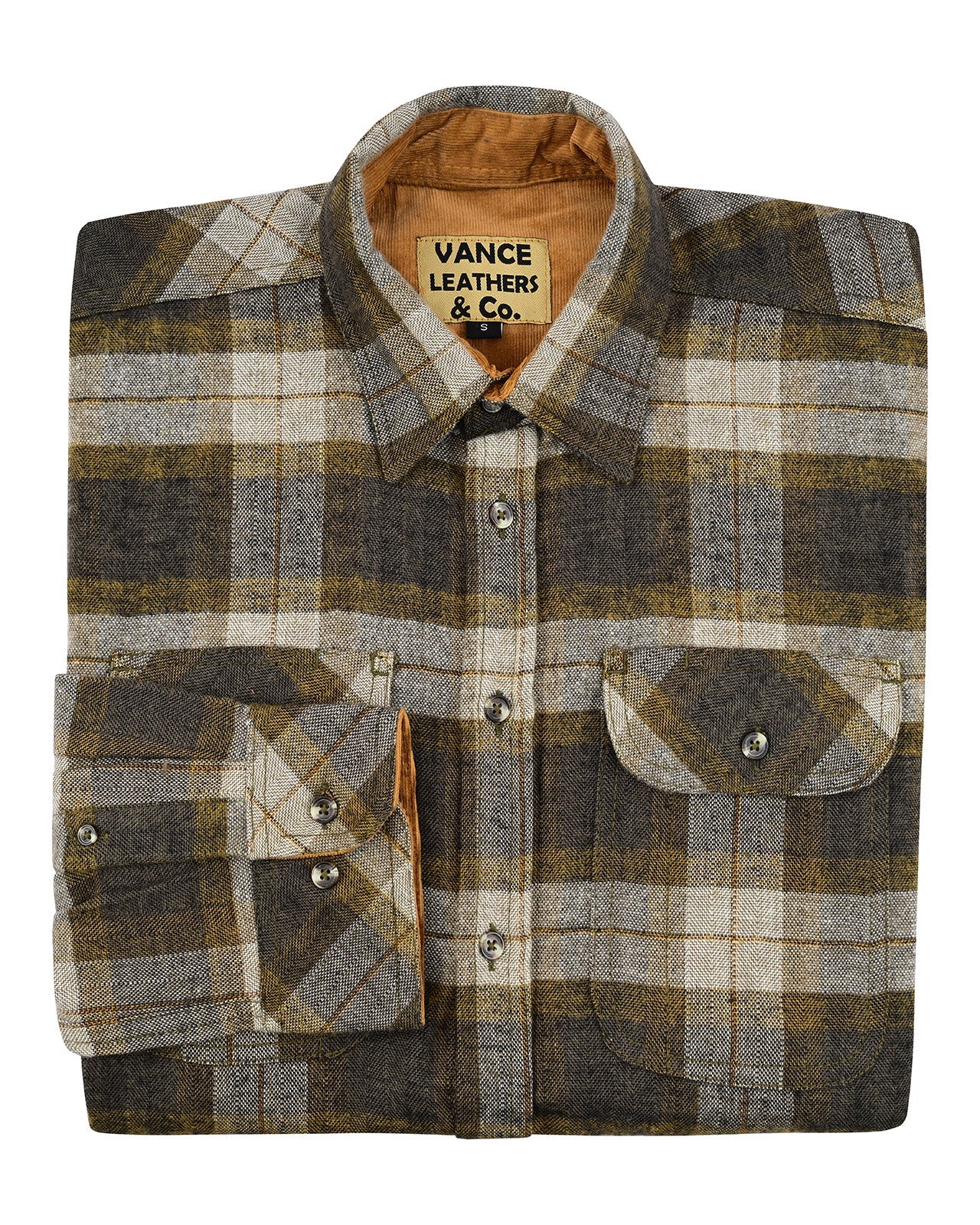 Tuscan Gold Men's Long Sleeve Plaid Button Down Casual Flannel Shirt - Foldd