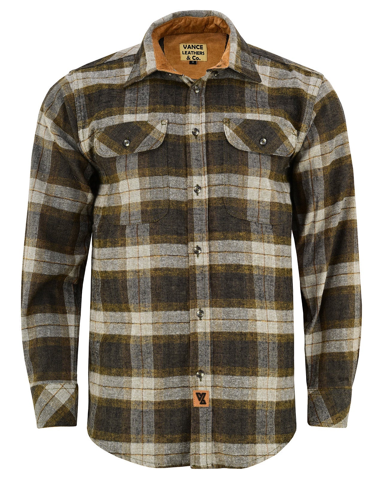 Tuscan Gold Men's Long Sleeve Plaid Button Down Casual Flannel Shirt - Front