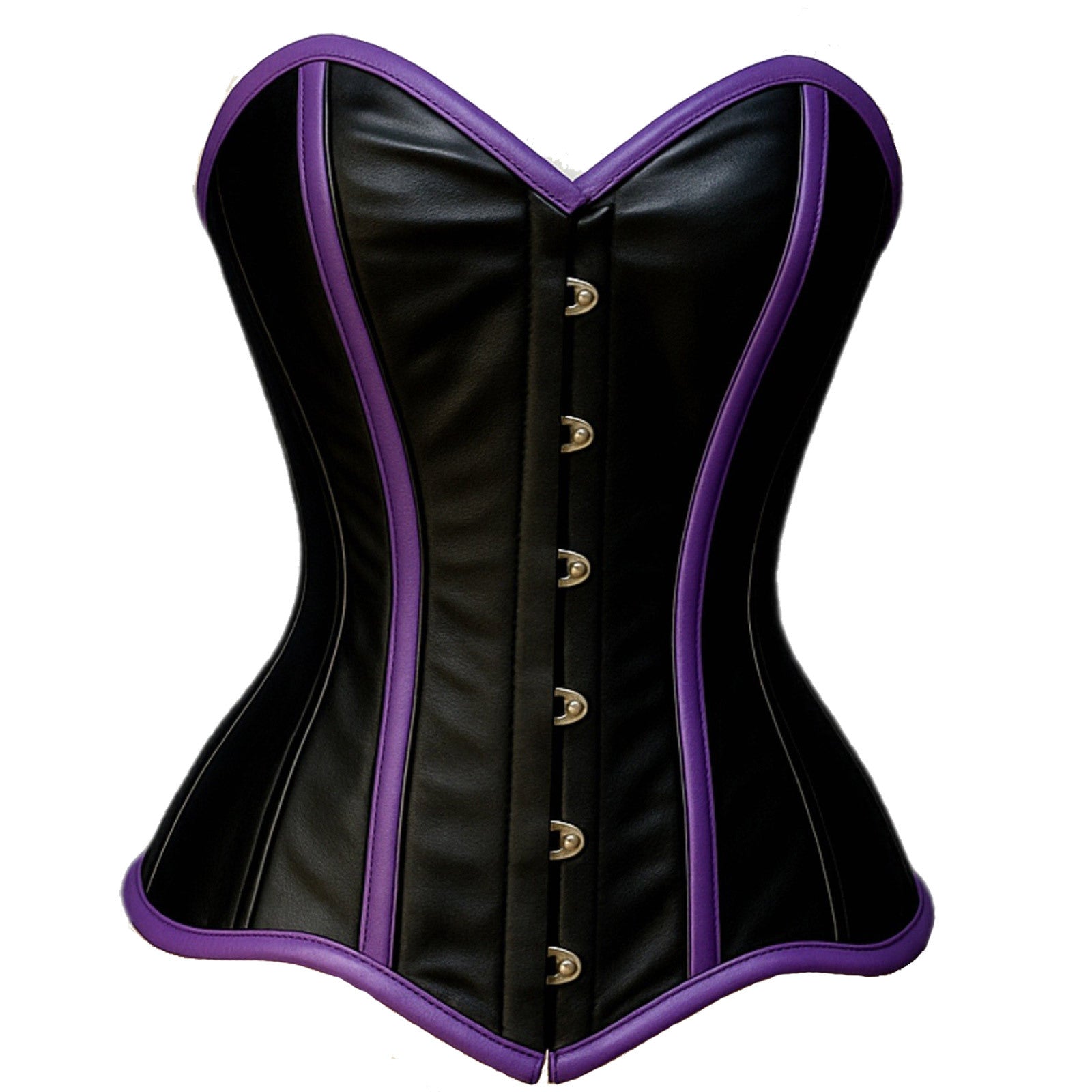 Women's Black Leather Steel Boned Corset, Genuine Cowhide Waist Trainer with Red Piping | Gothic Biker Steampunk Body Shaper