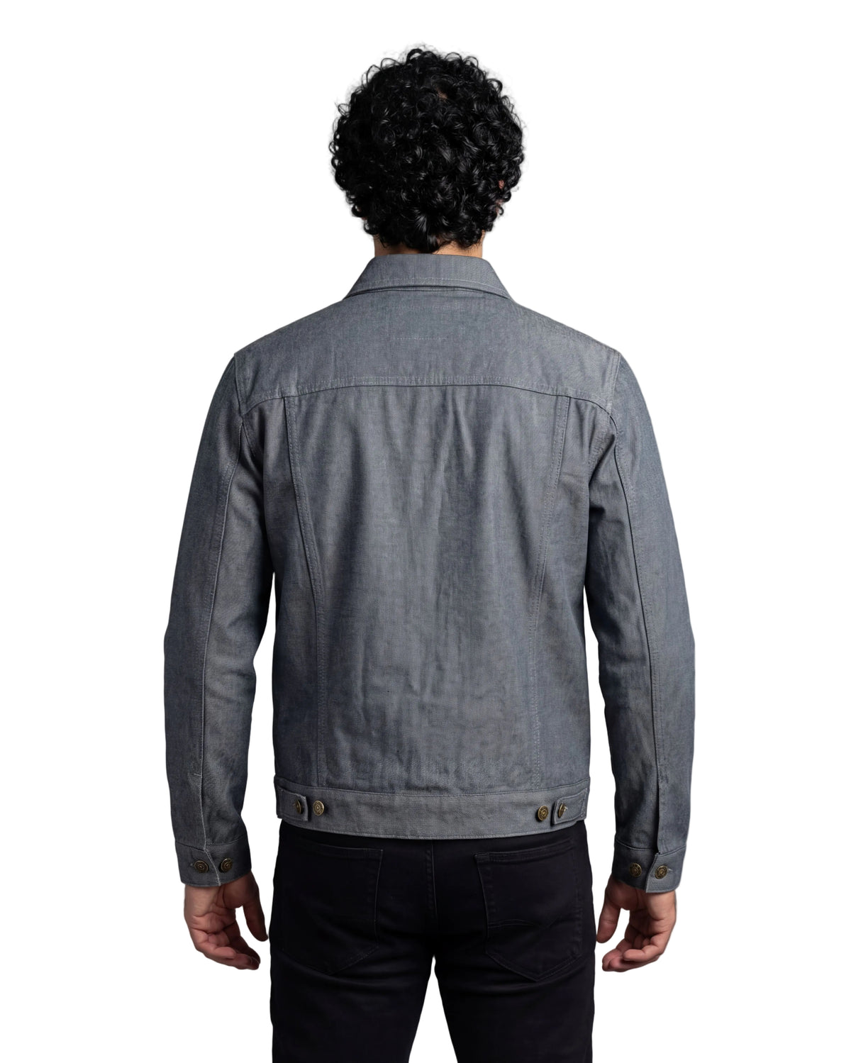 Vance Mens Grey Heavy Duty Denim Button Front Motorcycle Jacket, Jean Jacket for Men - Back Pose