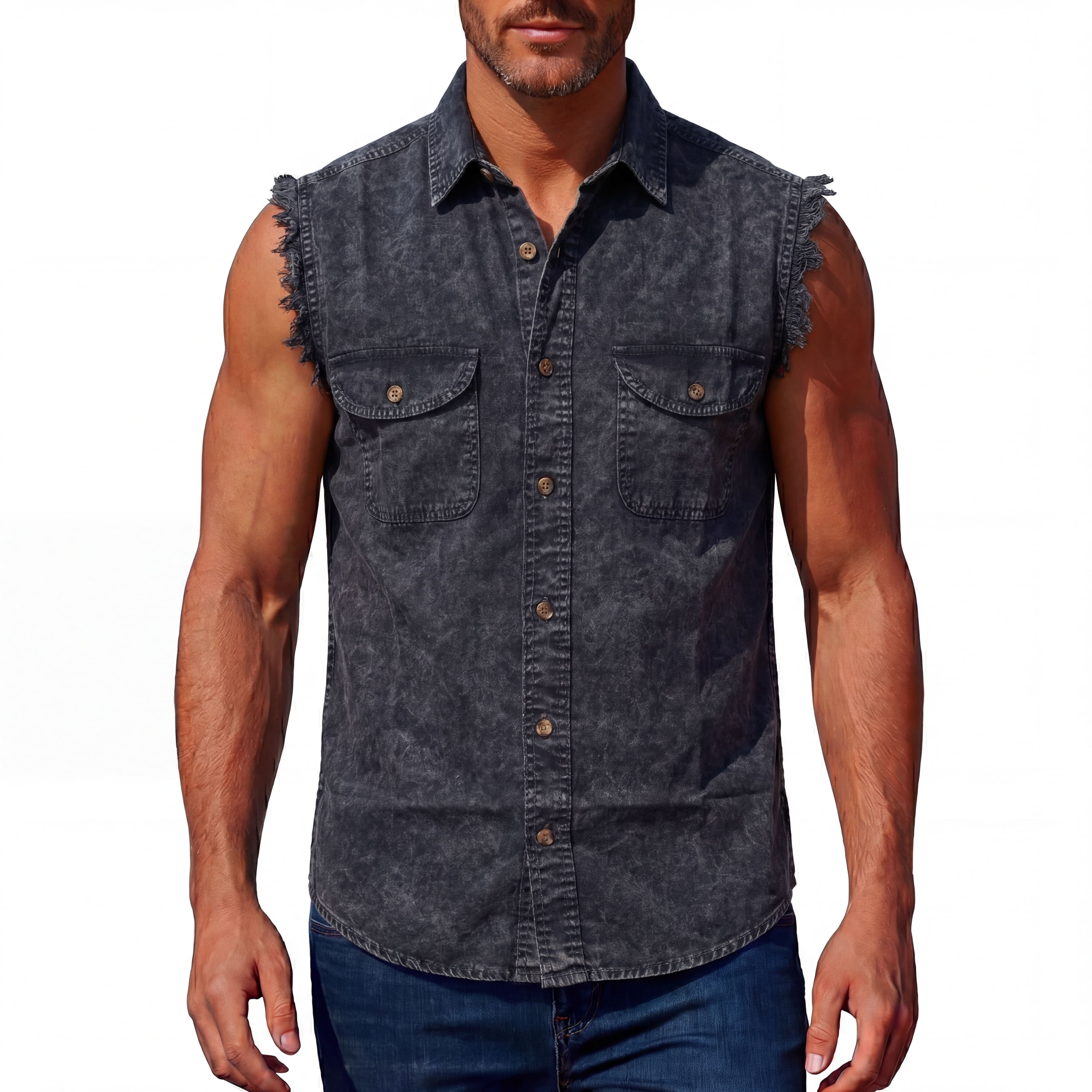 Vance Men's Biker Motorcycle Charcoal Acid Wash Cut Off Sleeveless Shirt