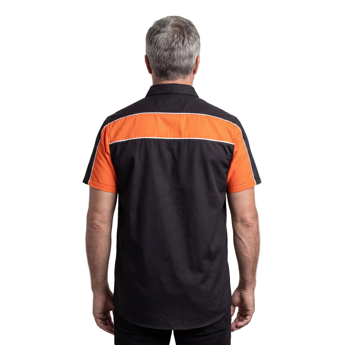 Vance Leather Men's Black Orange Short Sleeve Button Down Two Pockets Soft Casual Shirt - back pose