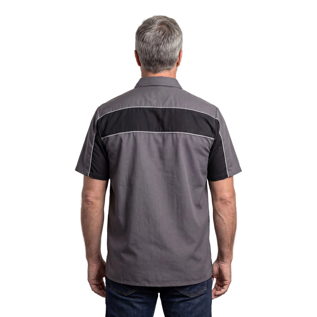Vance Leather Men's Grey Black Short Sleeve Button Down Two Pockets Soft Casual Shirt - back pose