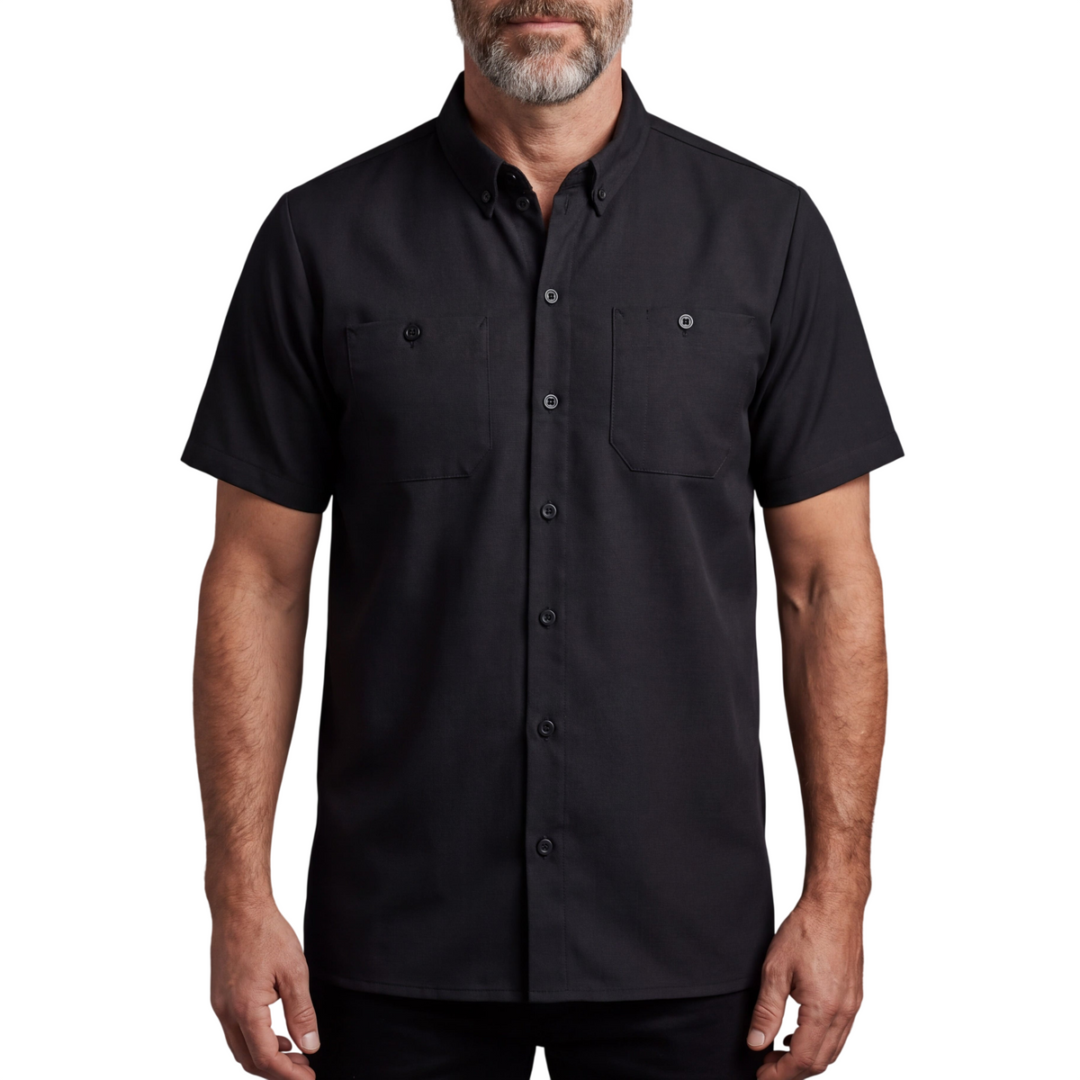 Vance Men's Black Button Up Mechanic Work Shirt w/ Front Pockets - Front