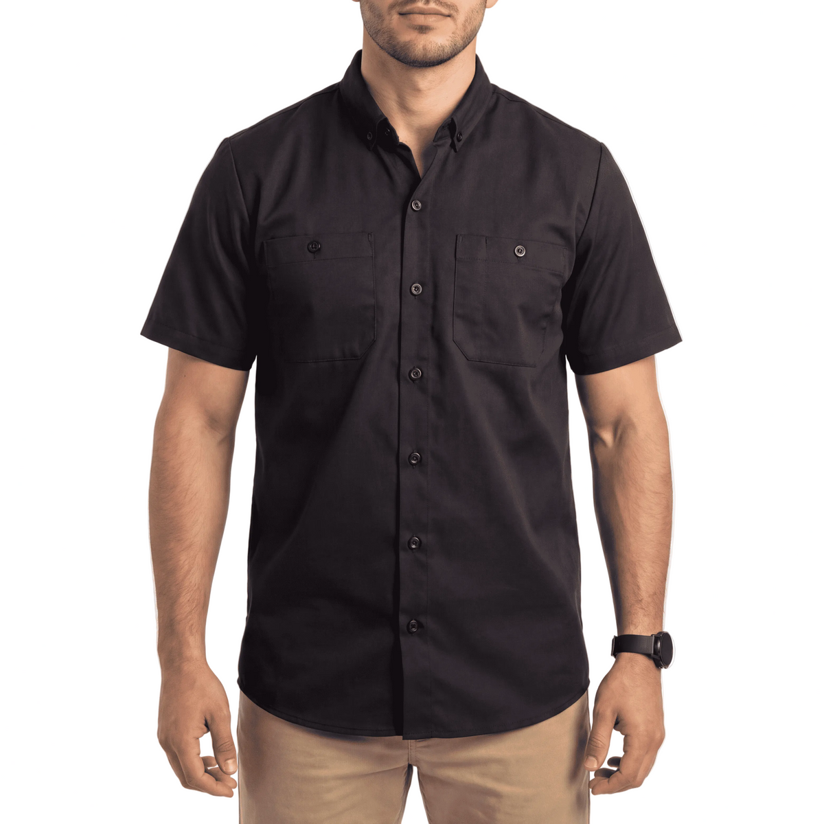 Vance - Men's Work Shirts Black with Black sides - front pose