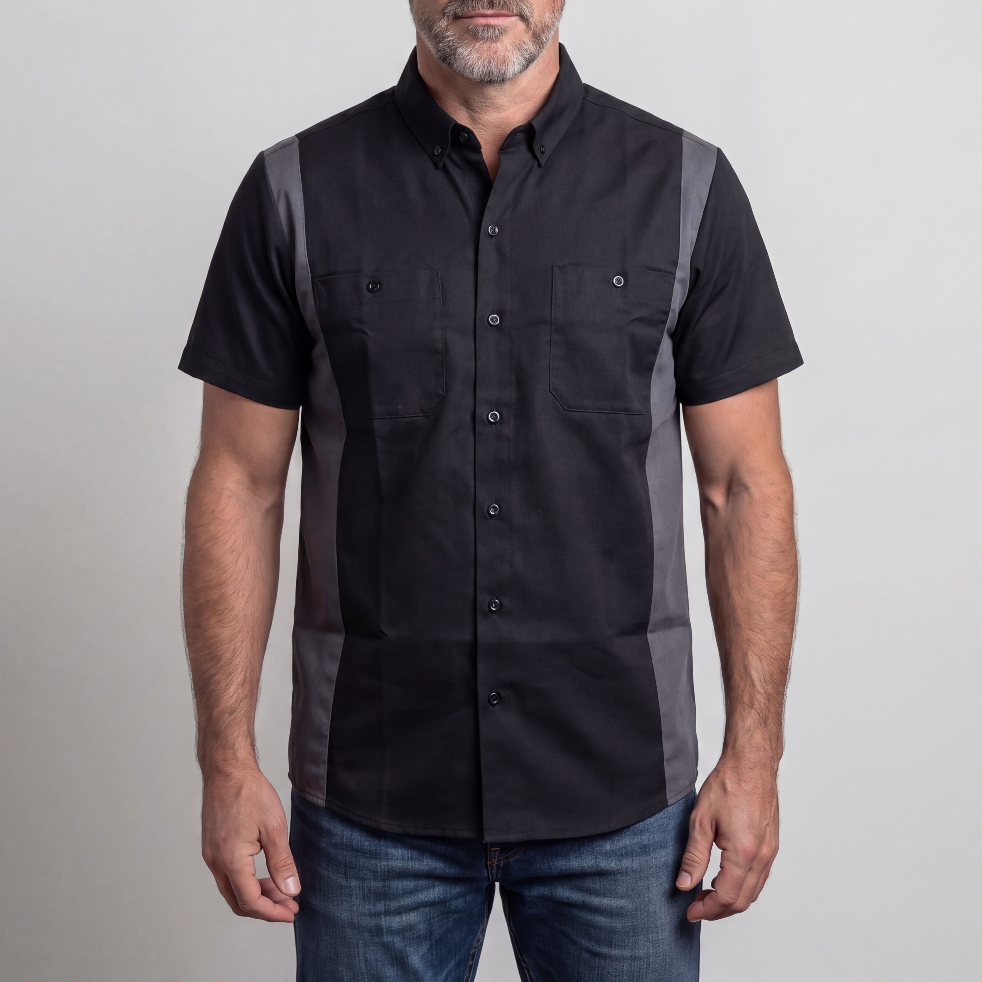 Vance - Men's Work Shirts Black with Grey sides - front pose
