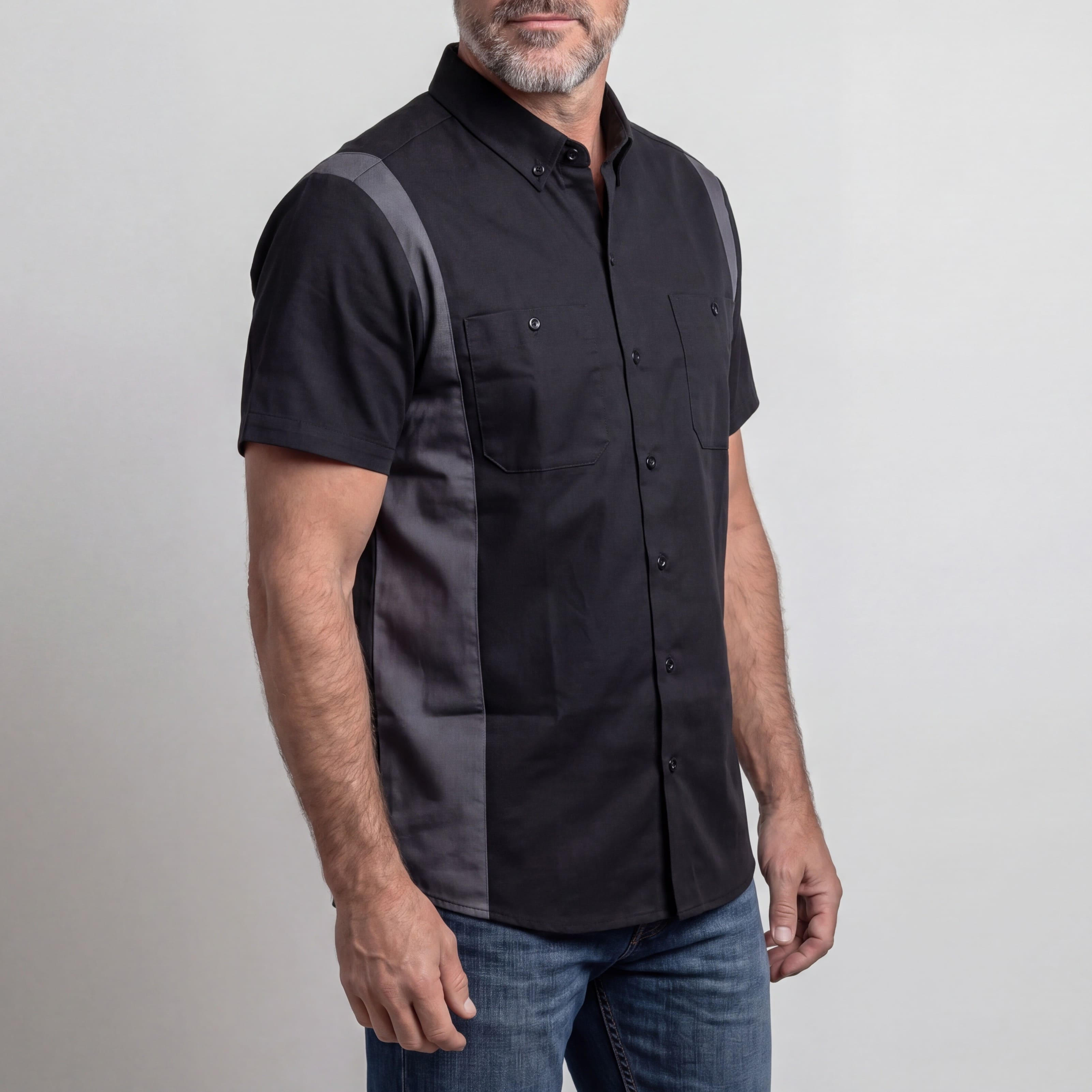 Vance - Men's Work Shirts Black with Grey sides - side pose
