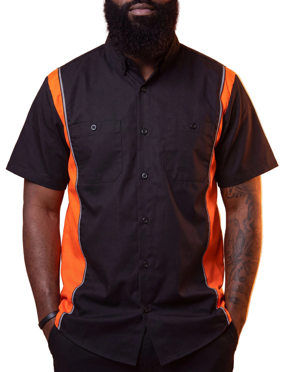 Vance Men's Button Front Garage Mechanics Shirt - orange/back - front
