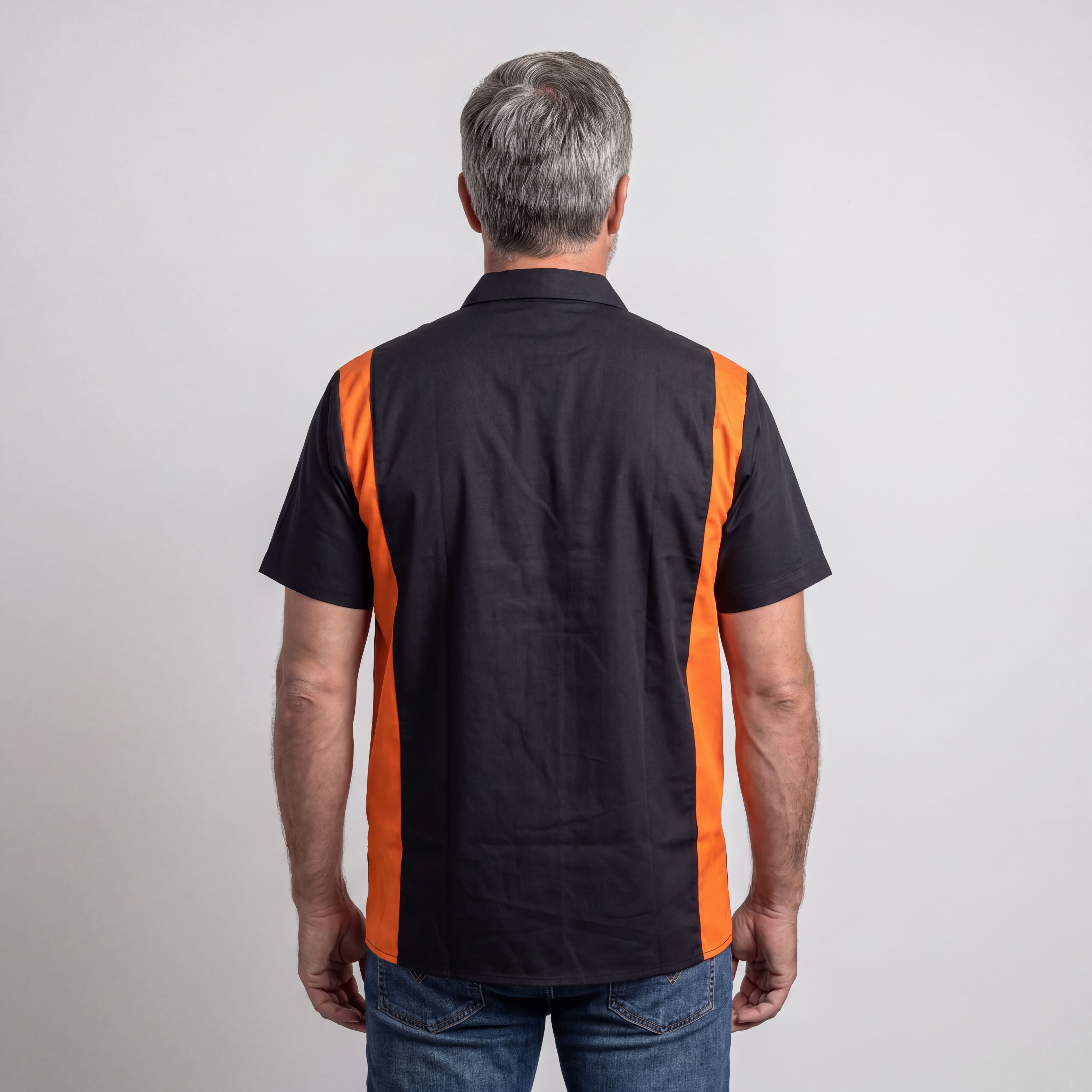Vance - Men's Work Shirts Black with Orange Sides - back pose