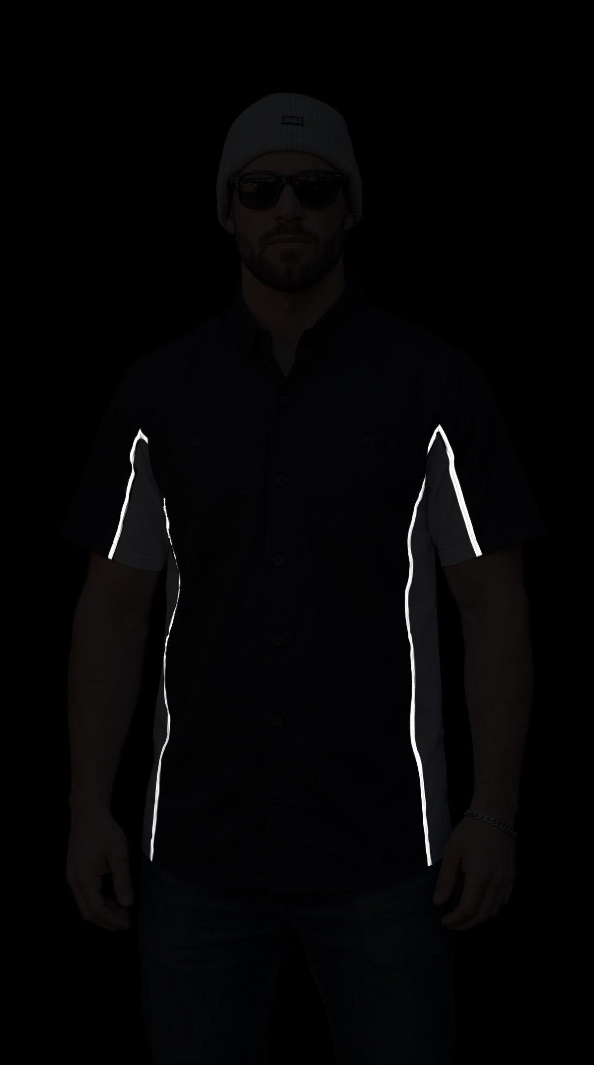 Vance Men's Heavy-Duty Button up Mechanic Work Shirt w Reflective Strip White Sides - Front Reflective Strip
