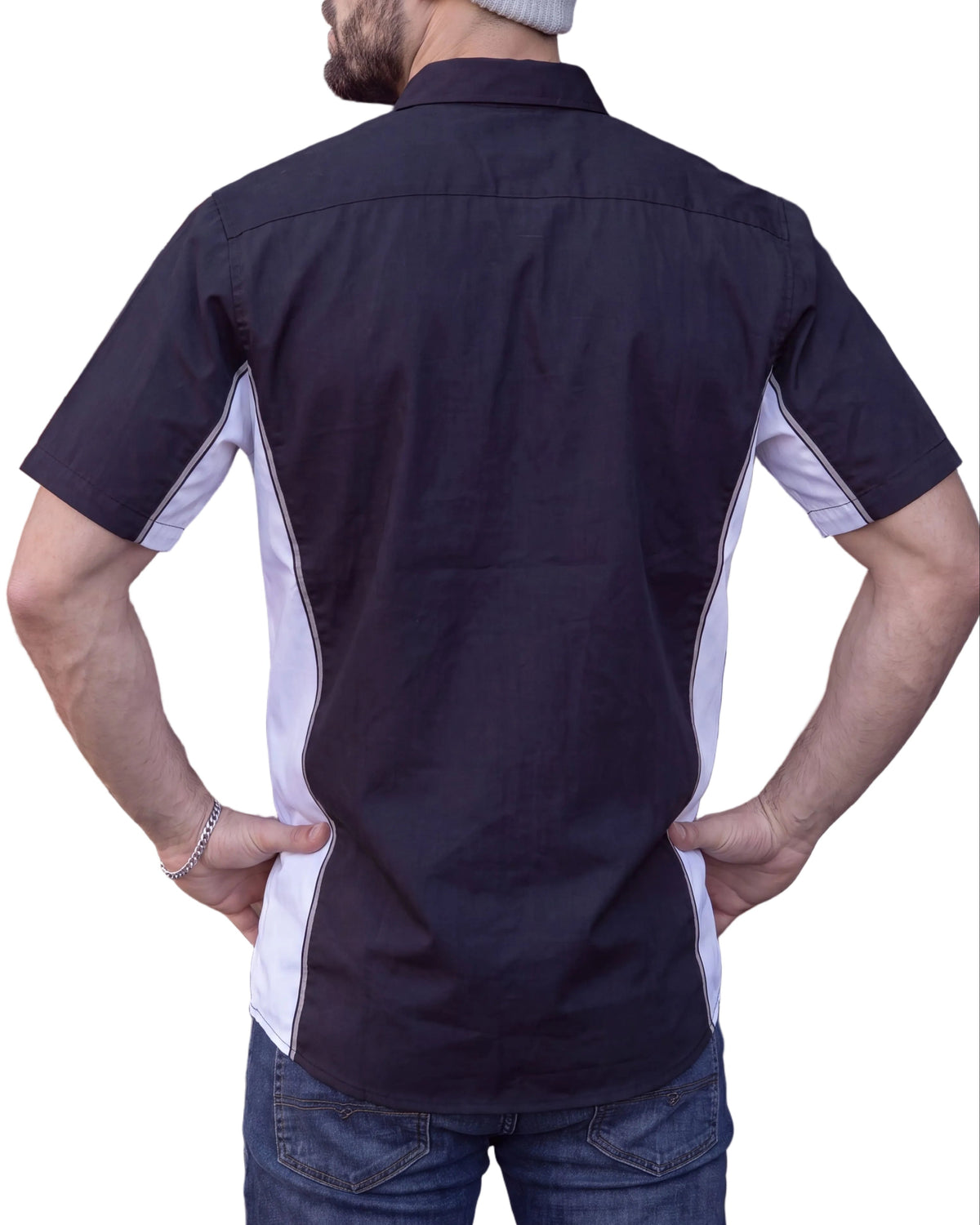 Vance Men's Heavy-Duty Button up Mechanic Work Shirt w Reflective Strip White Sides