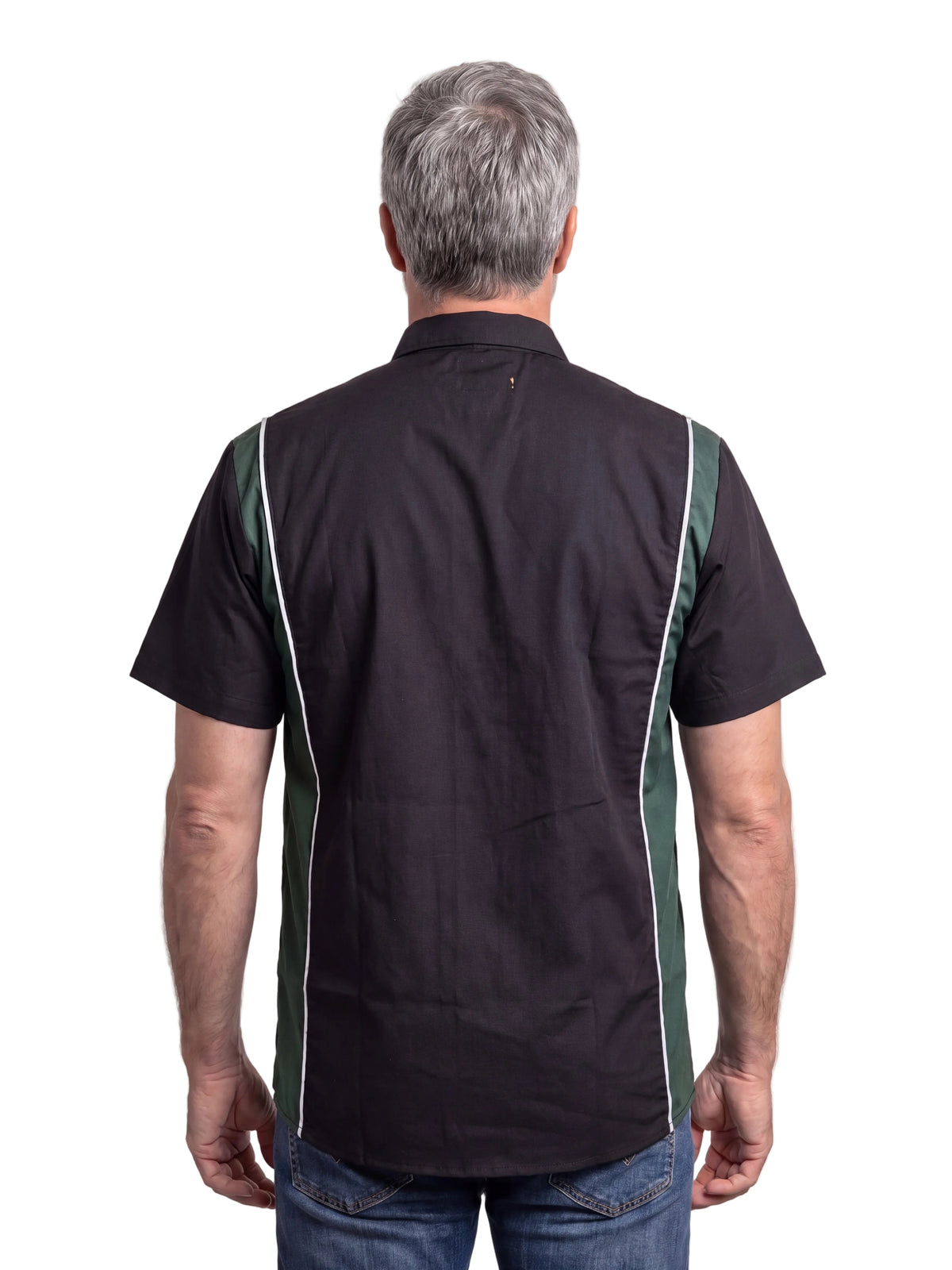 Vance Men's Black Button Up Mechanic Work Shirt w/ Grey Sides & Reflective Strip