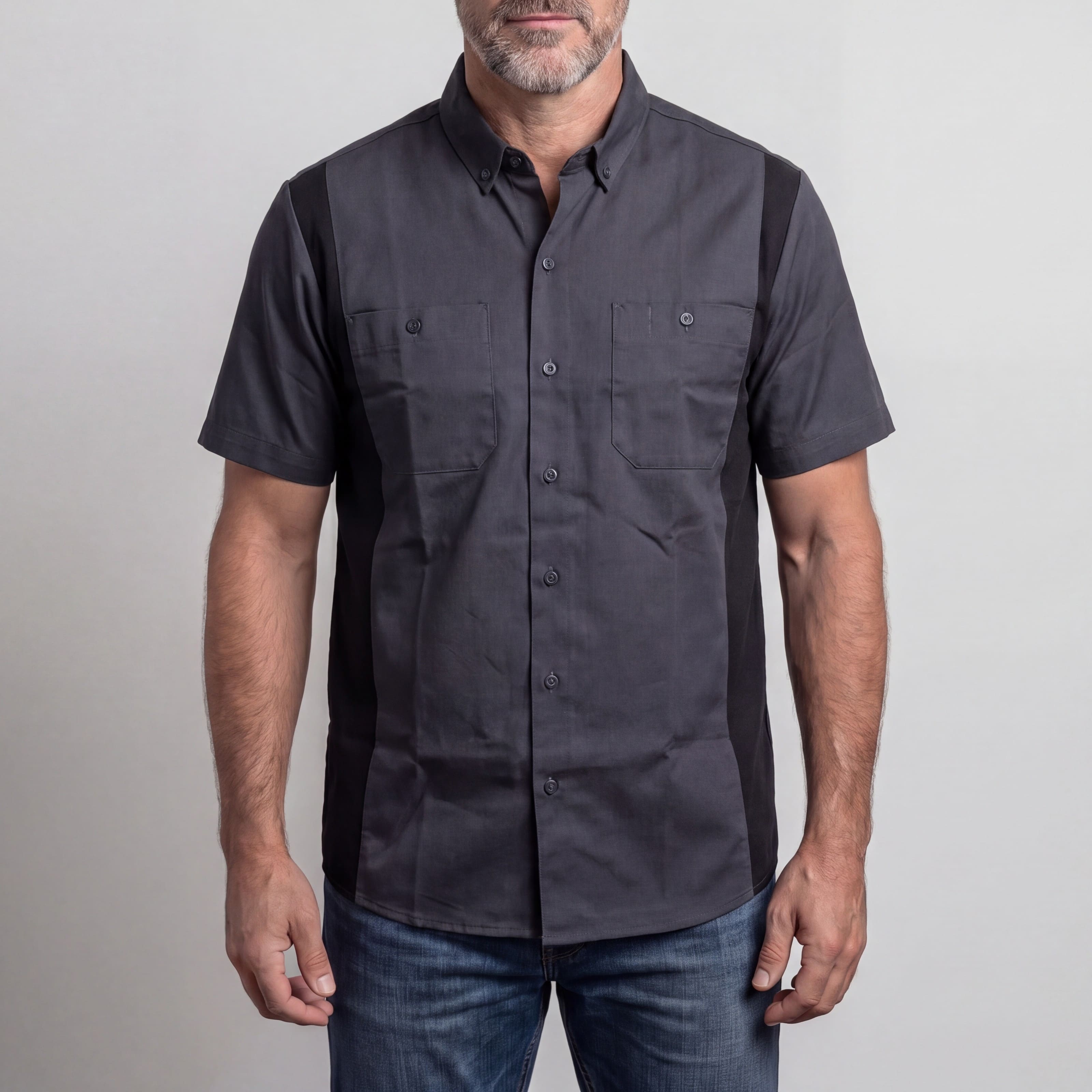 Vance - Men's Work Shirts Grey with Black Sides - front pose
