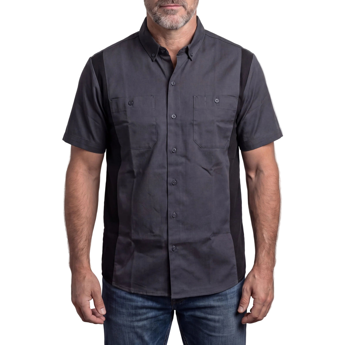 Vance - Men's Work Shirts Grey with Black Sides - front pose
